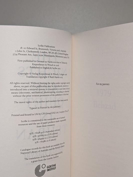 The Nights Are Quiet in Tehran by Shida Bazyar (First Edition) - Fialta Books