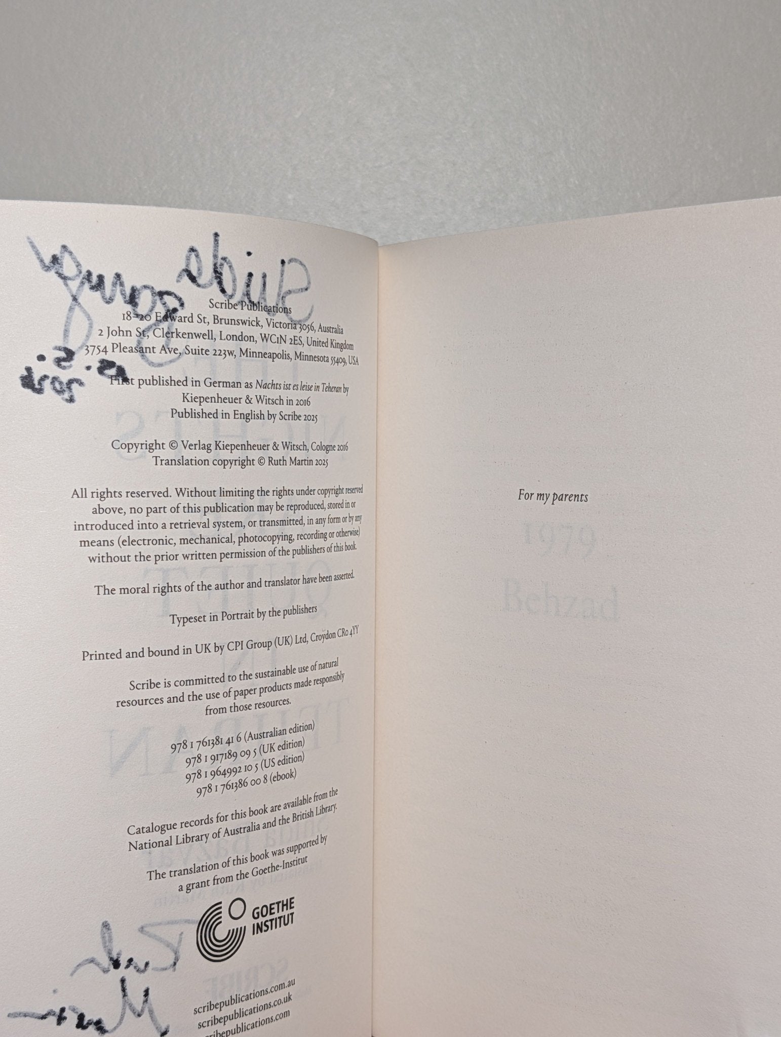 The Nights Are Quiet in Tehran by Shida Bazyar (Signed Dated First Edition) - Fialta Books