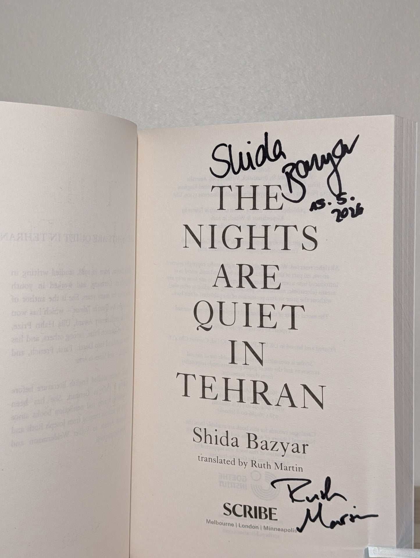 The Nights Are Quiet in Tehran by Shida Bazyar (Signed Dated First Edition) - Fialta Books