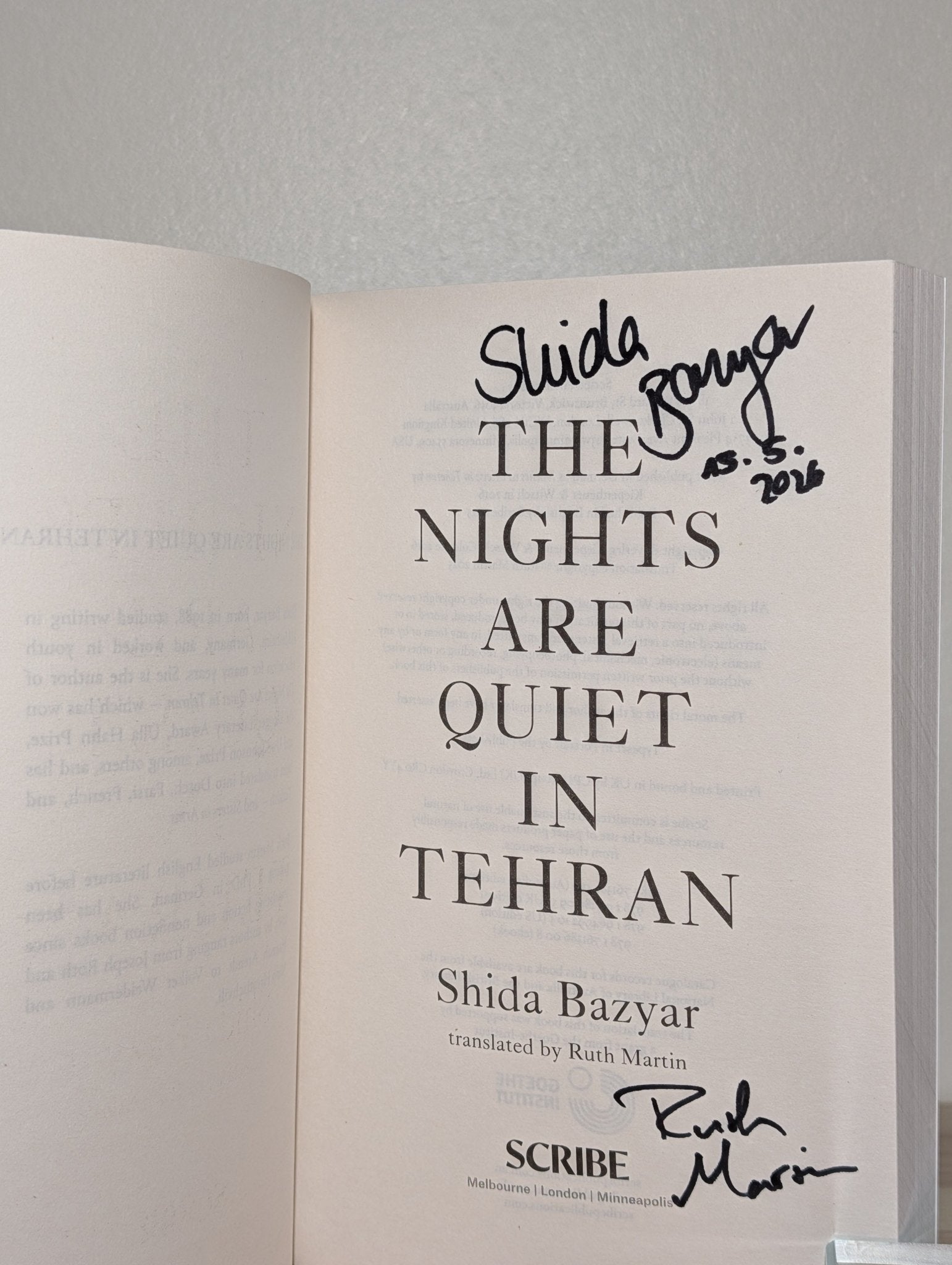 The Nights Are Quiet in Tehran by Shida Bazyar (Signed Dated First Edition) - Fialta Books