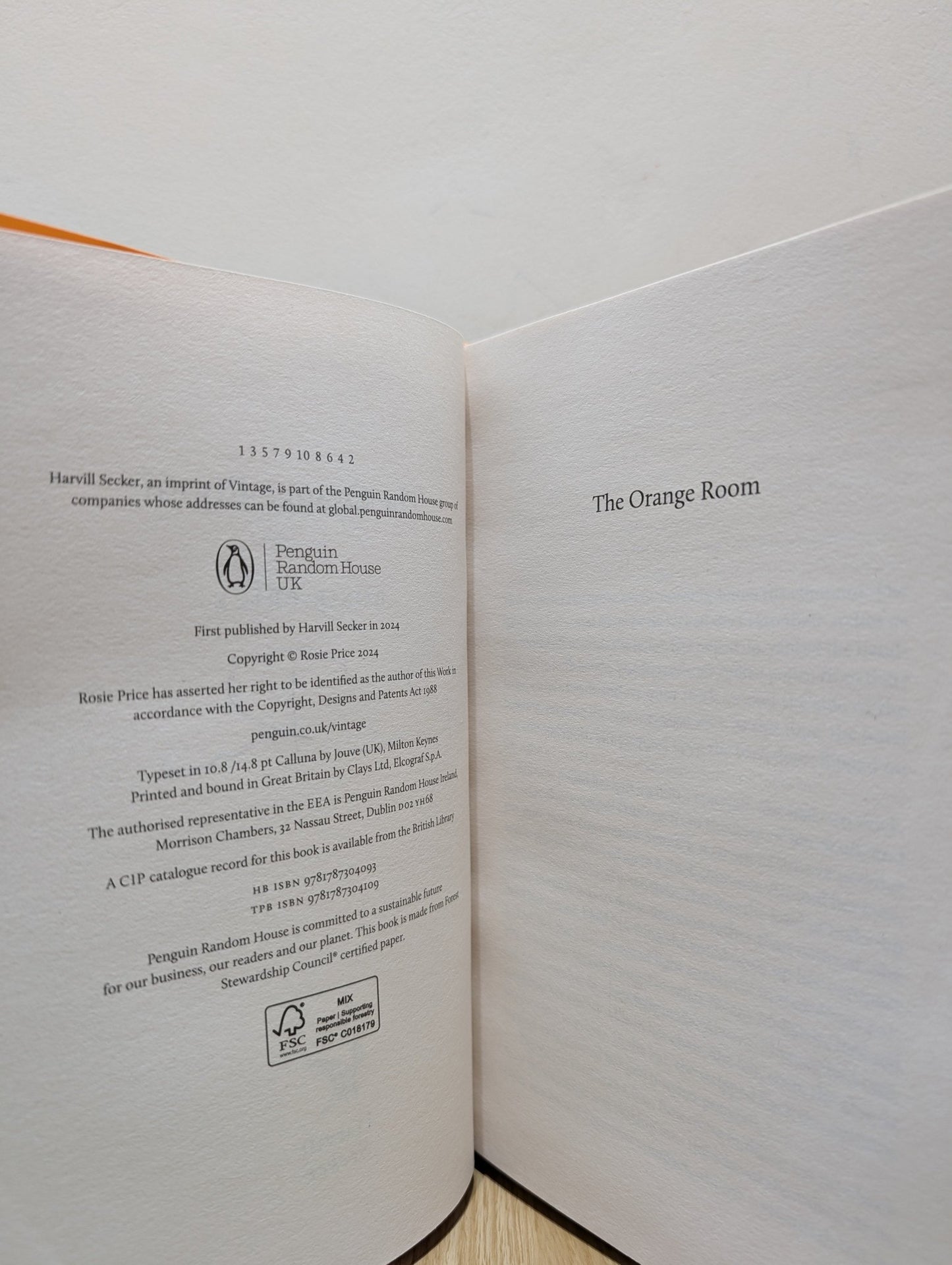 The Orange Room by Rosie Price (Signed First Edition) - Fialta Books