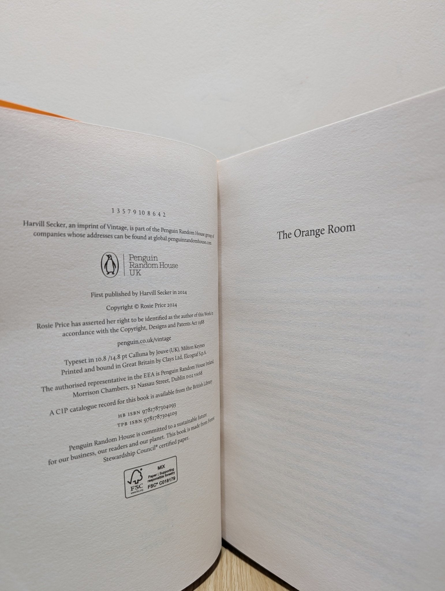 The Orange Room by Rosie Price (Signed First Edition) - Fialta Books