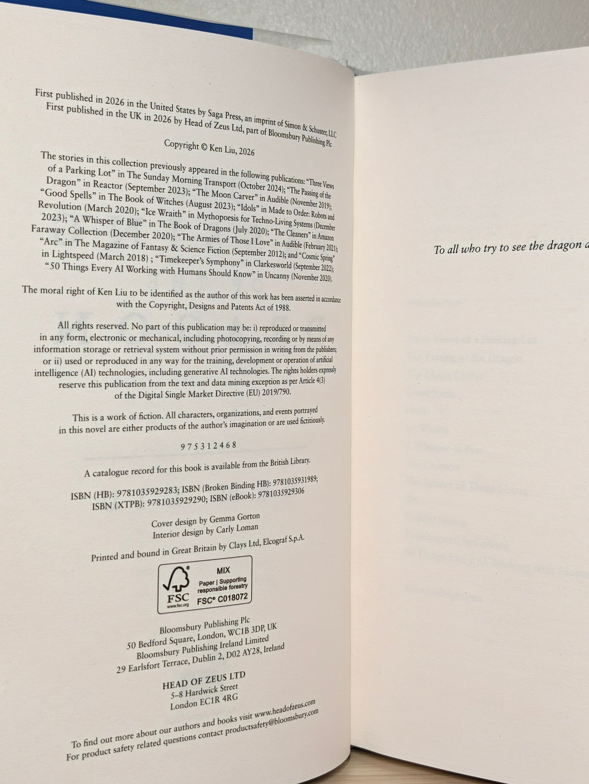 The Passing of the Dragon and Other Stories by Ken Liu (Signed Numbered First Edition) - Fialta Books