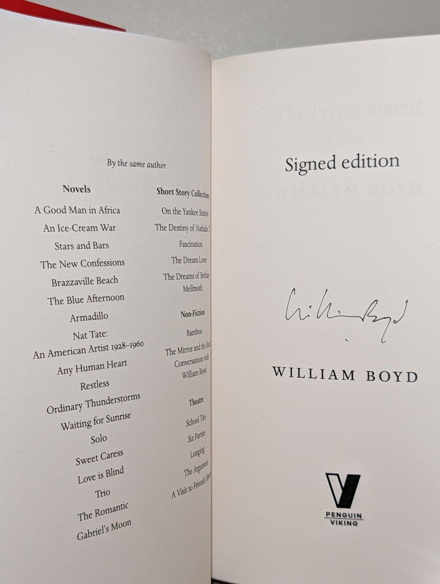The Predicament by William Boyd (Signed First Edition) - Fialta Books