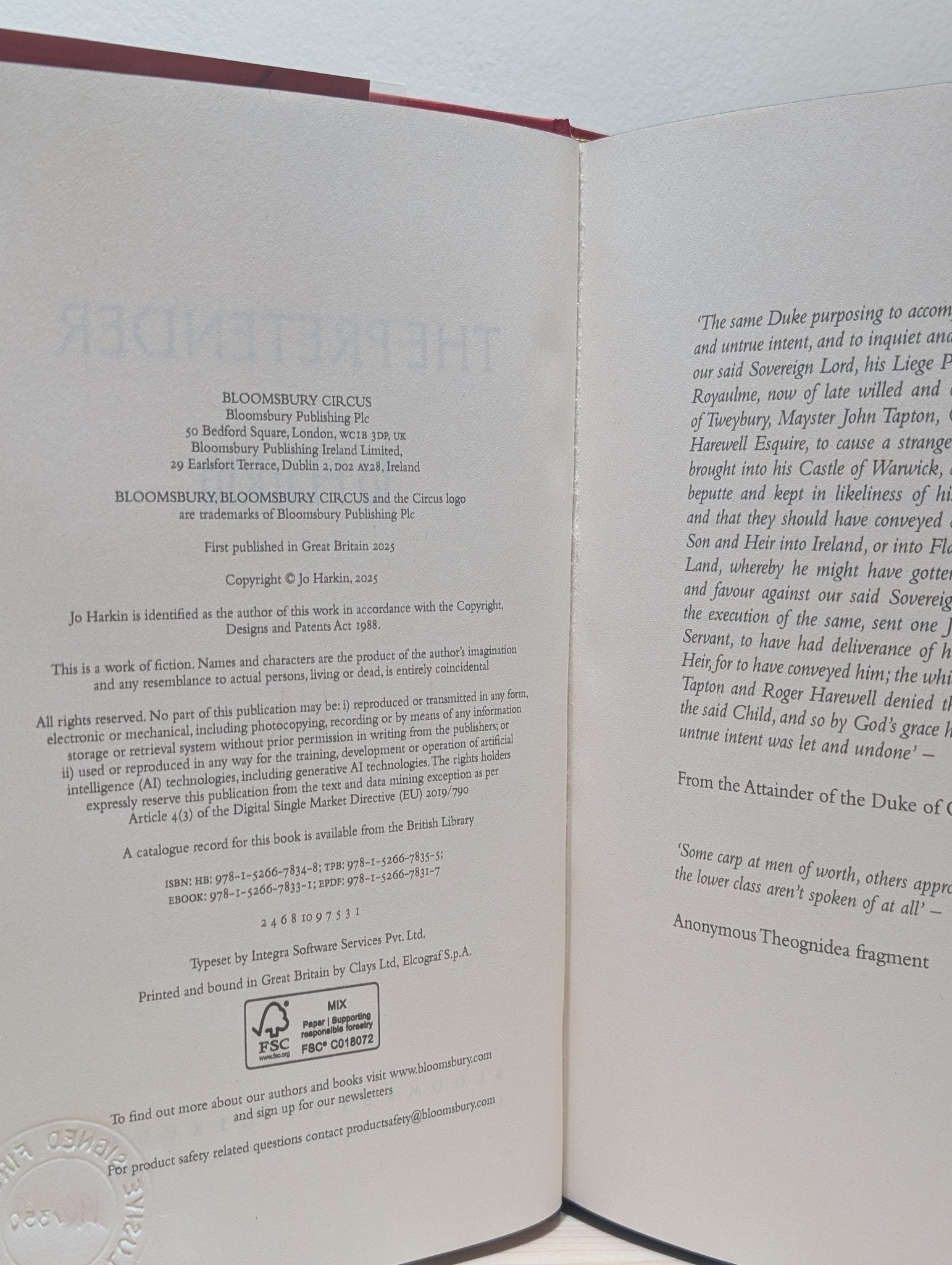 The Pretender by Jo Harkin (Signed First Edition with sprayed edges) - Fialta Books