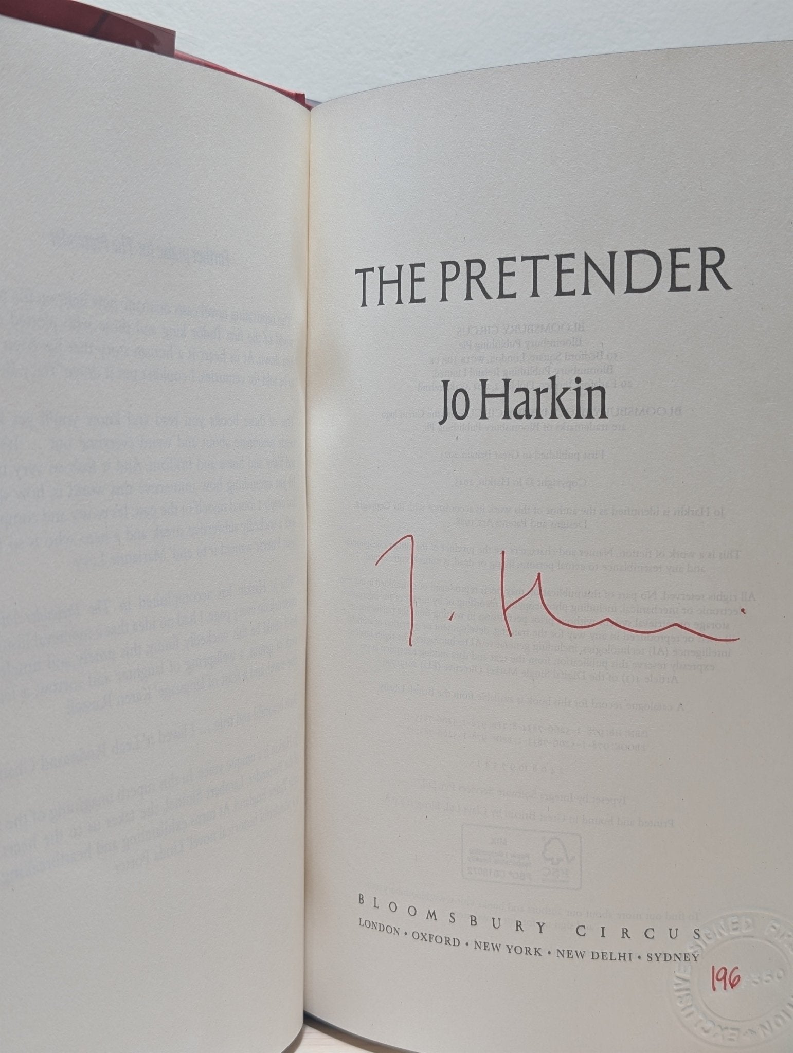 The Pretender by Jo Harkin (Signed First Edition with sprayed edges) - Fialta Books