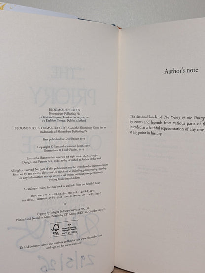 The Priory of the Orange Tree by Samantha Shannon (Signed Dated) - Fialta Books
