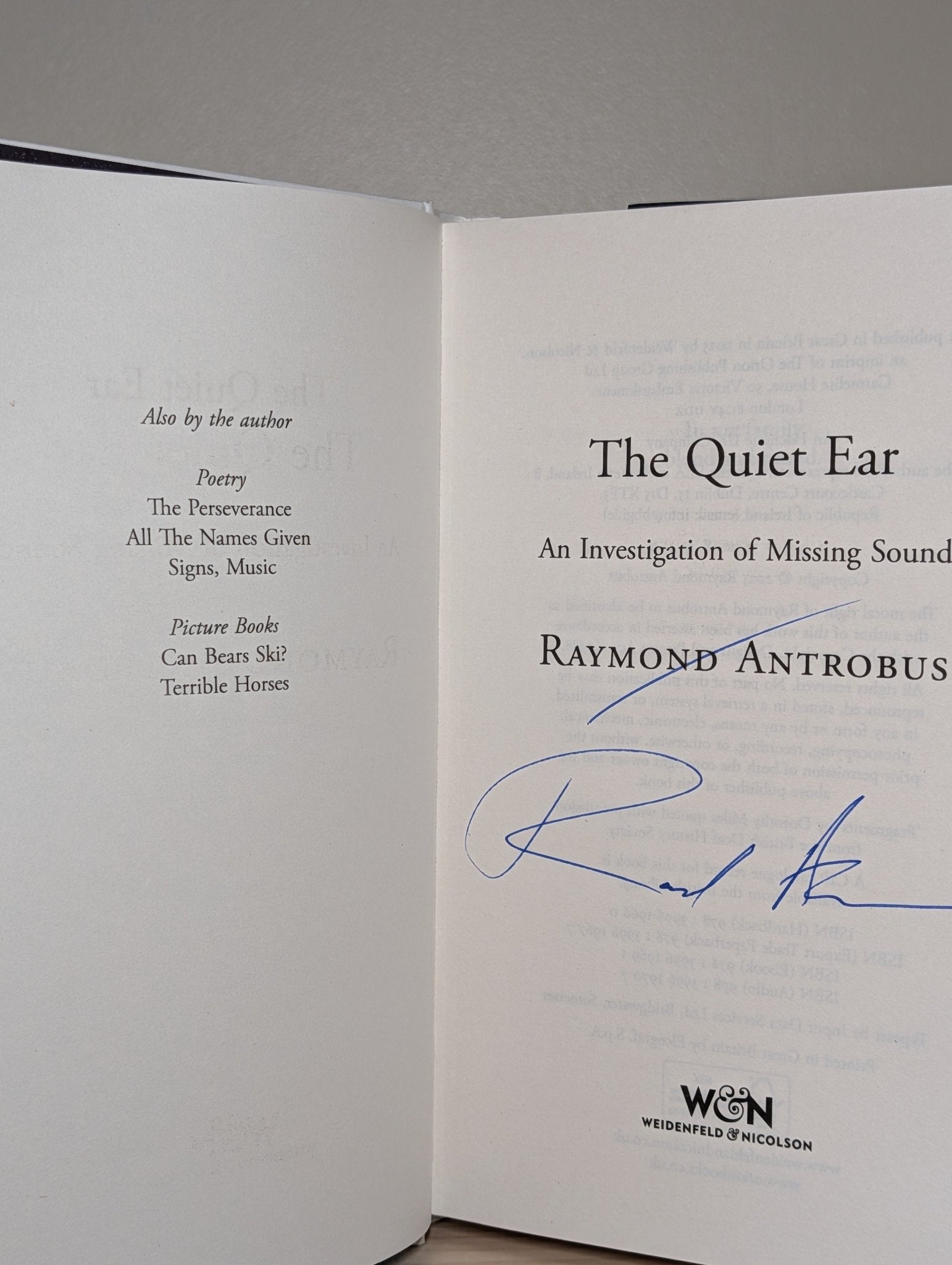 The Quiet Ear: An Investigation of Missing Sound by Raymond Antrobus (Signed First Edition) - Fialta Books