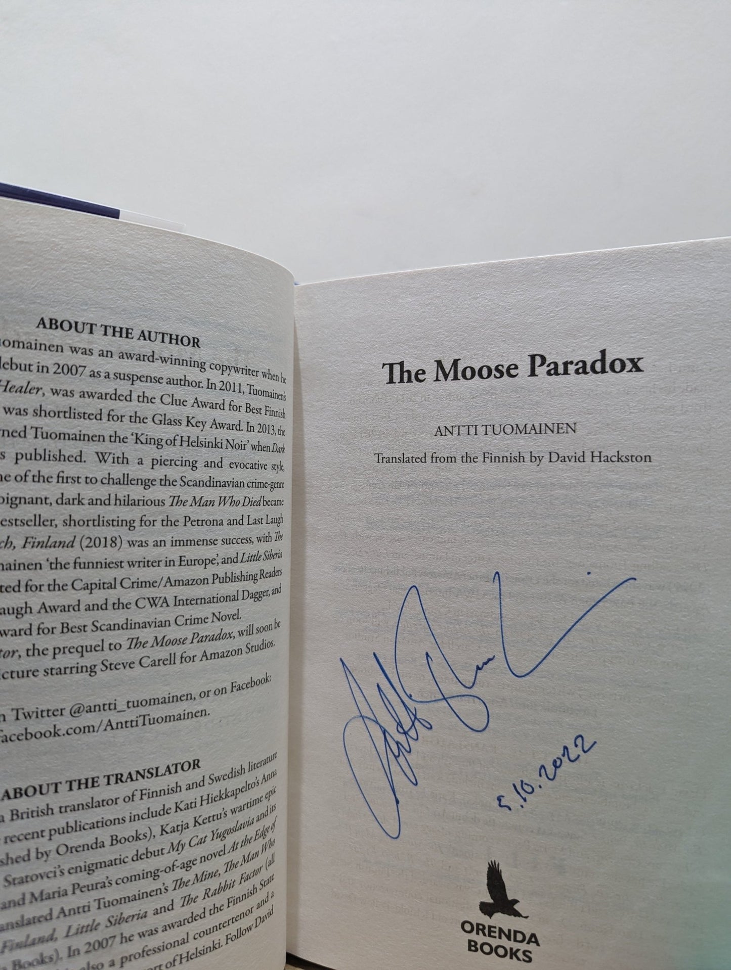 The Rabbit Factor; The Moose Paradox; The Beaver Theory by Antti Tuomainen (Signed First Edition Set) - Fialta Books