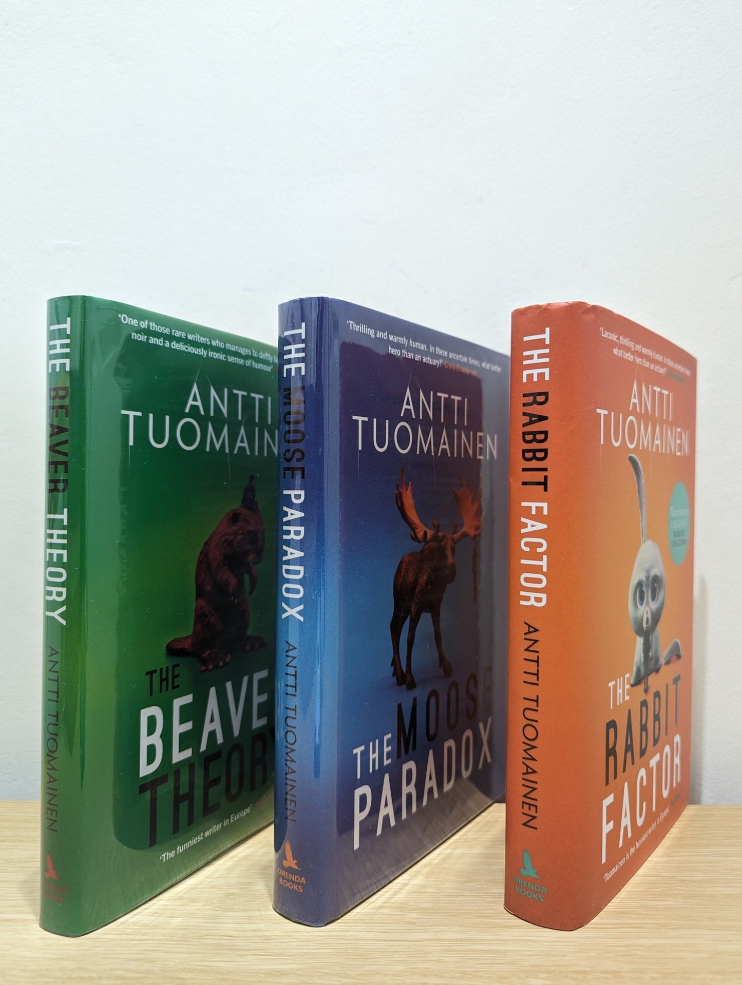 The Rabbit Factor; The Moose Paradox; The Beaver Theory by Antti Tuomainen (Signed First Edition Set) - Fialta Books