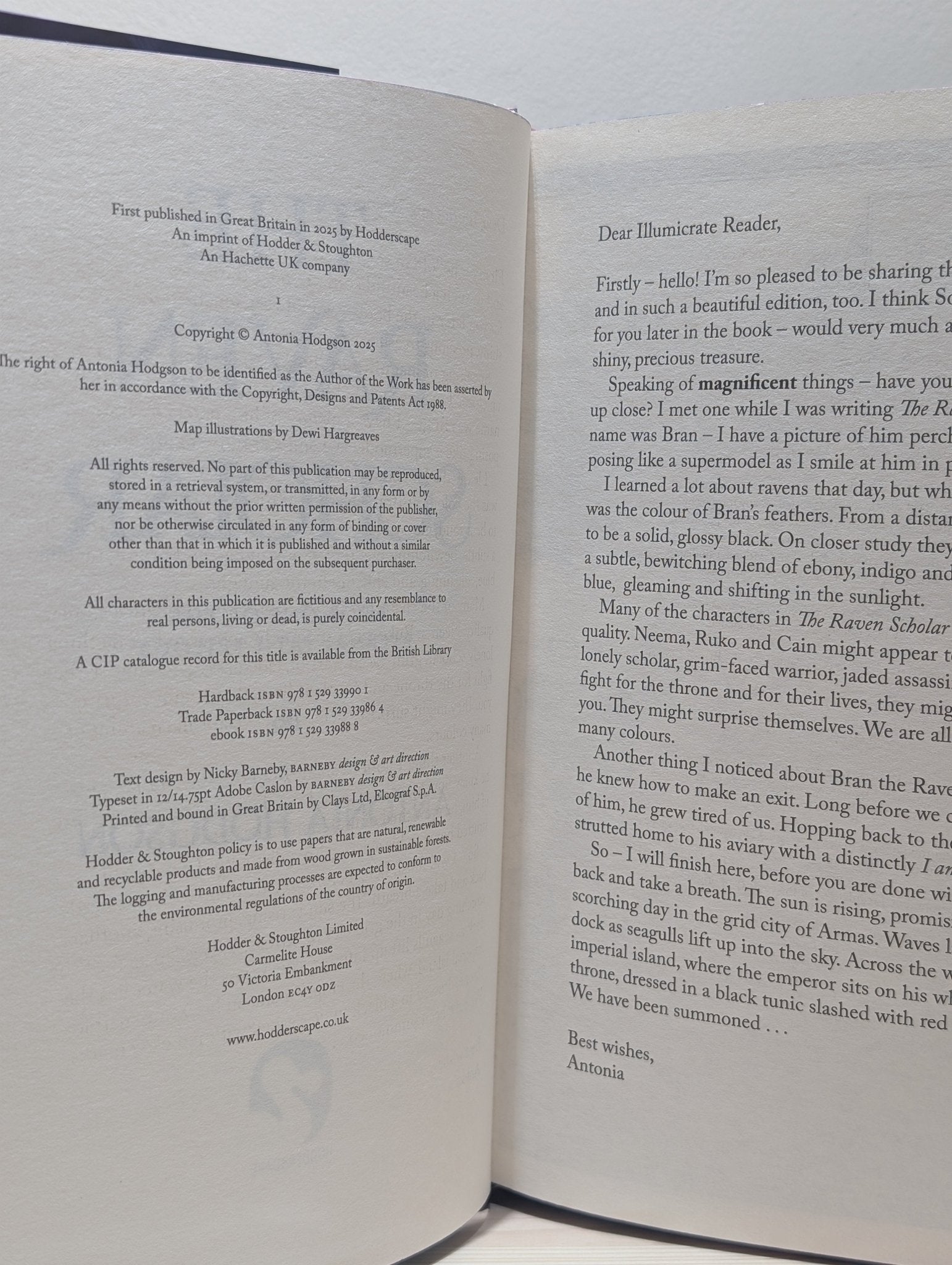 The Raven Scholar by Antonia Hodgson (Signed First Edition with sprayed edges and alternative cover) - Fialta Books
