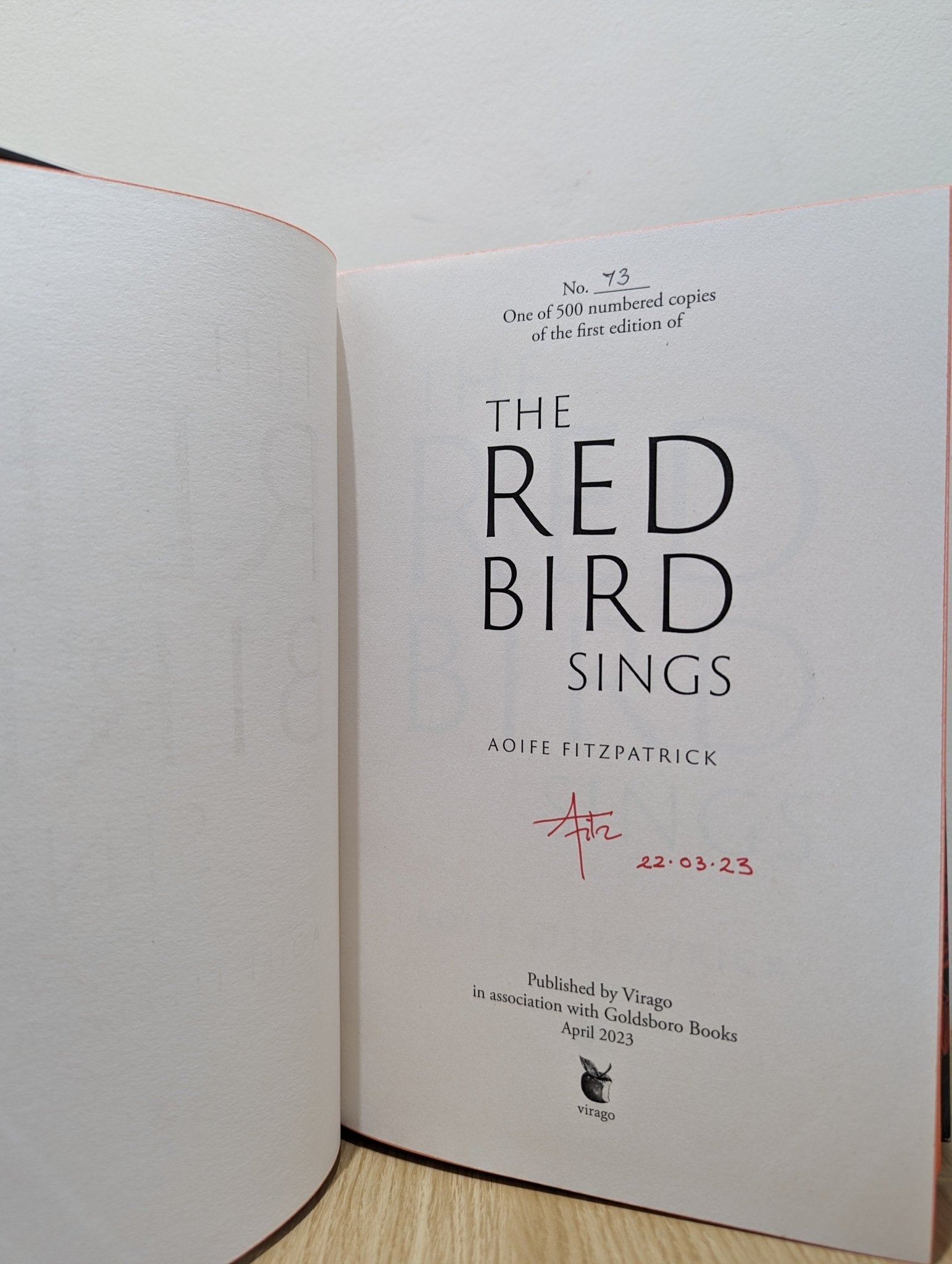 The Red Bird Sings by Aoife Fitzpatrick (Signed First Edition with sprayed edges) - Fialta Books