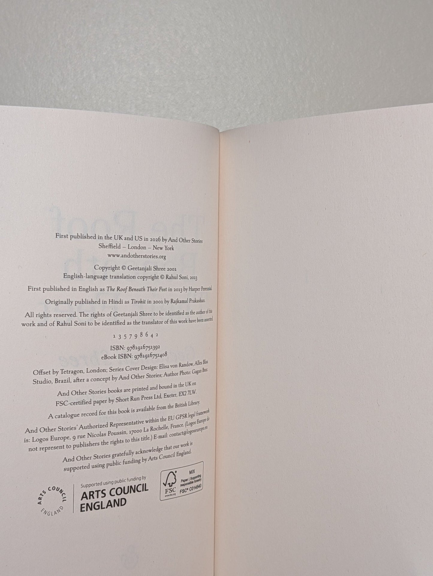 The Roof Beneath their Feet by Geetanjali Shree (First Edition) - Fialta Books