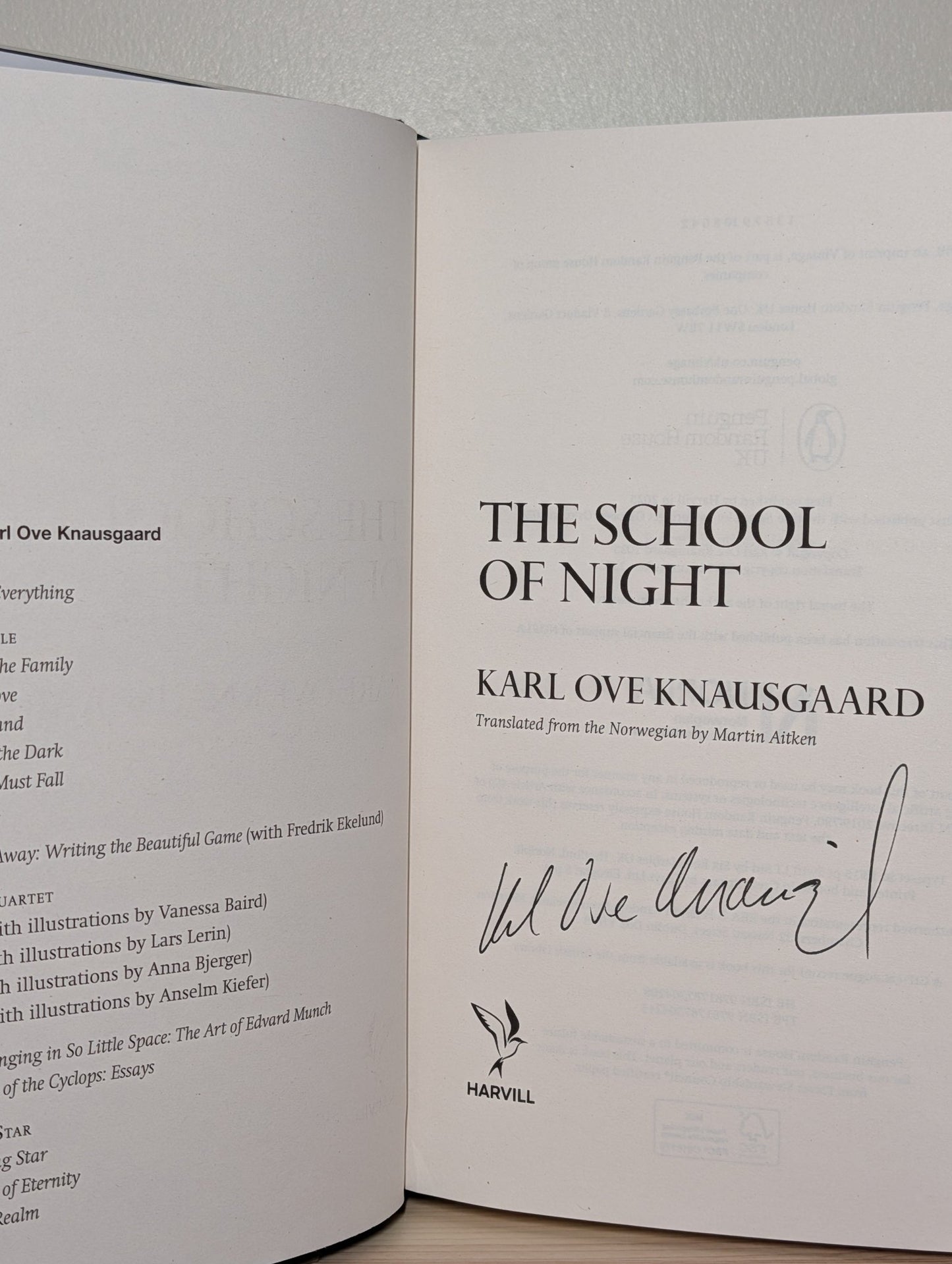 The School of Night by Karl Ove Knausgaard (Signed First Edition) - Fialta Books