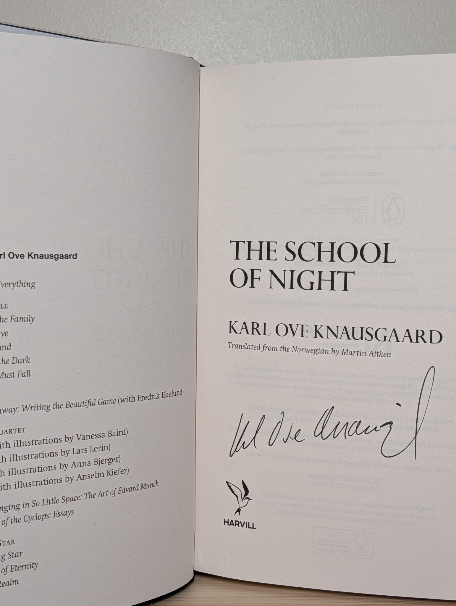 The School of Night by Karl Ove Knausgaard (Signed First Edition) - Fialta Books