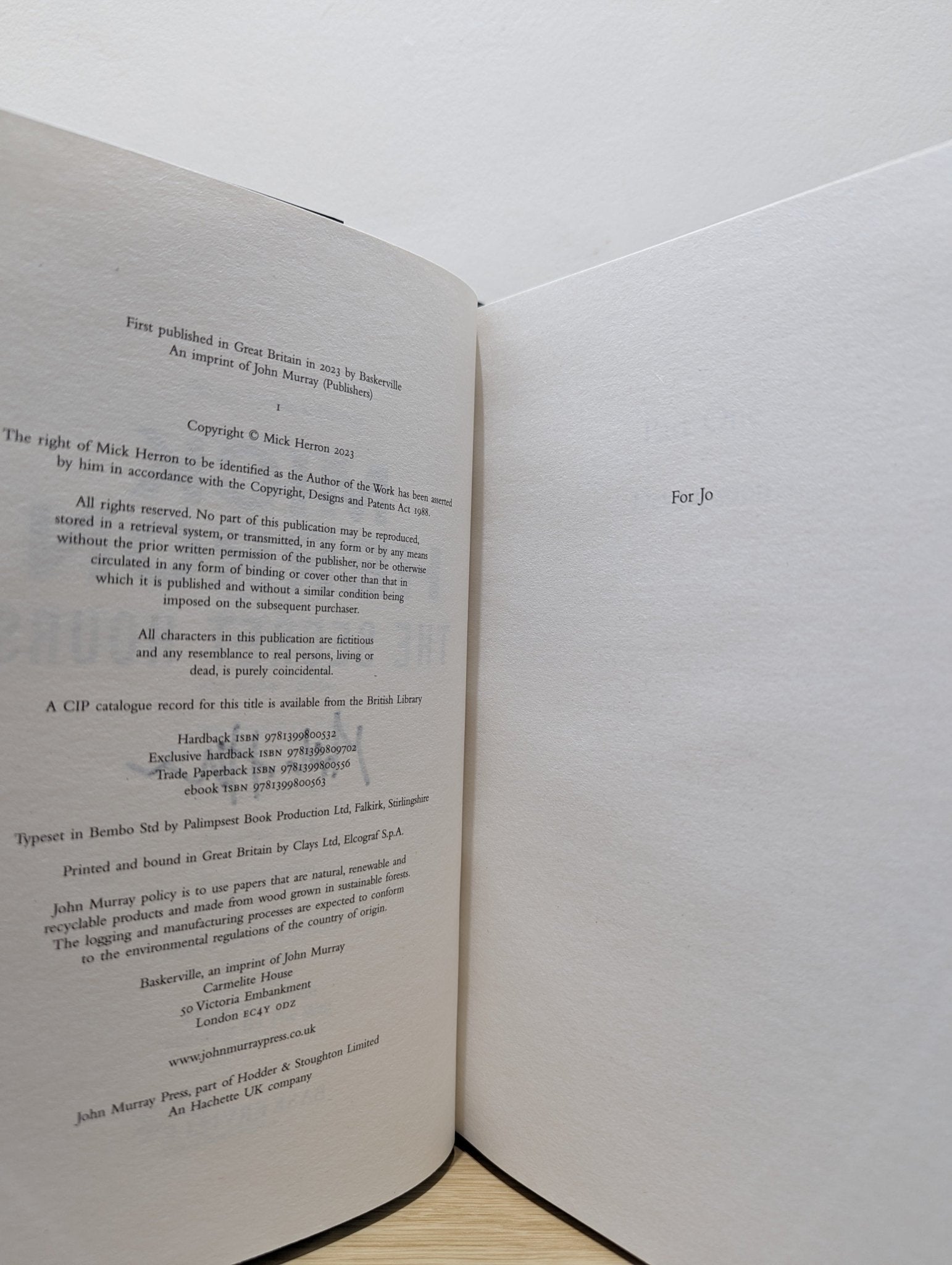 The Secret Hours by Mick Herron (Signed First Edition) - Fialta Books