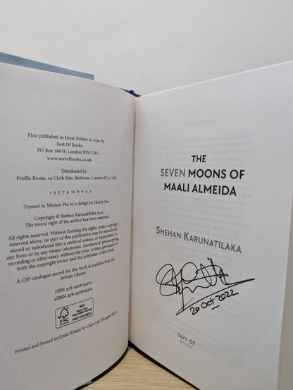 The Seven Moons of Maali Almeida by Shehan Karunatilaka (Signed Dated First Edition) - Fialta Books