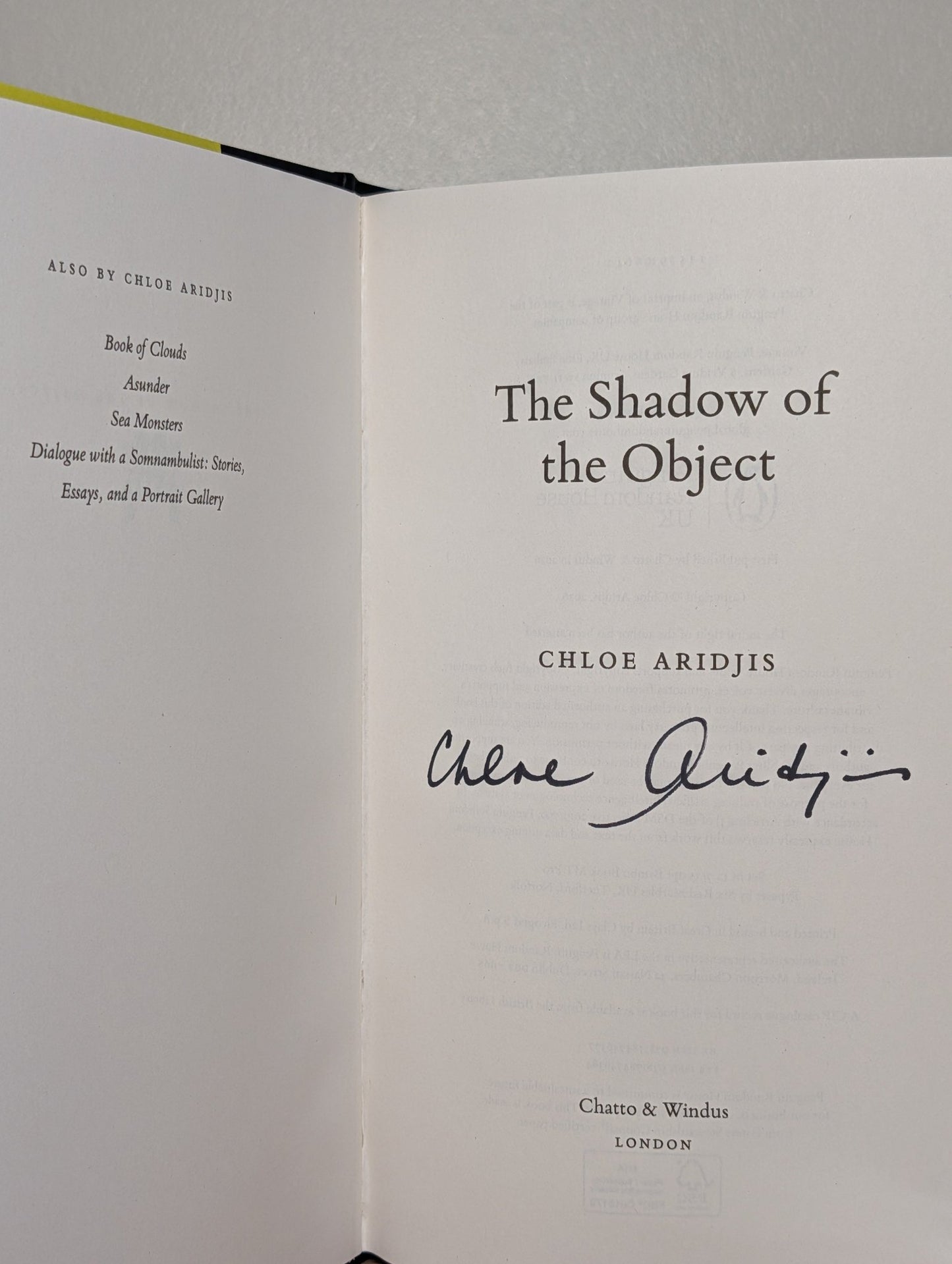 The Shadow of the Object by Chloe Aridjis (Signed First Edition) - Fialta Books