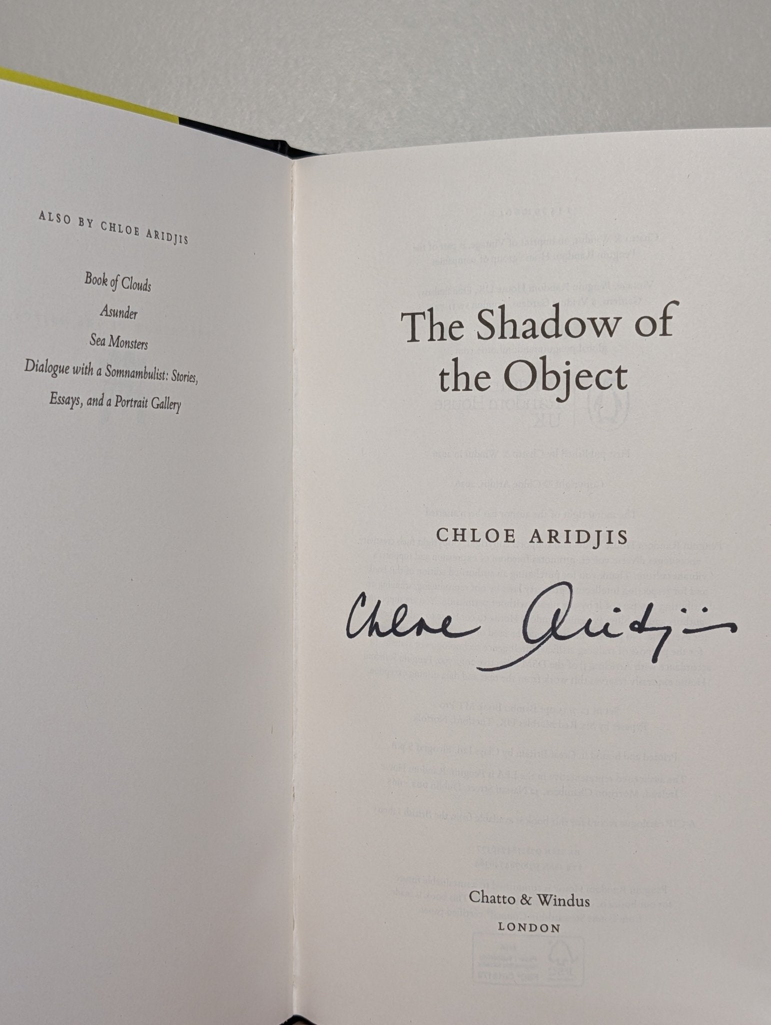 The Shadow of the Object by Chloe Aridjis (Signed First Edition) - Fialta Books