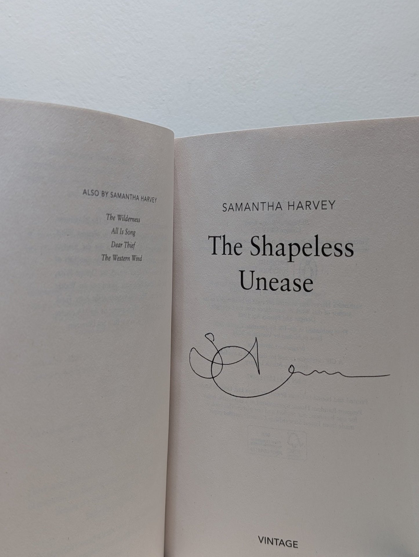 The Shapeless Unease by Samantha Harvey (Signed) - Fialta Books