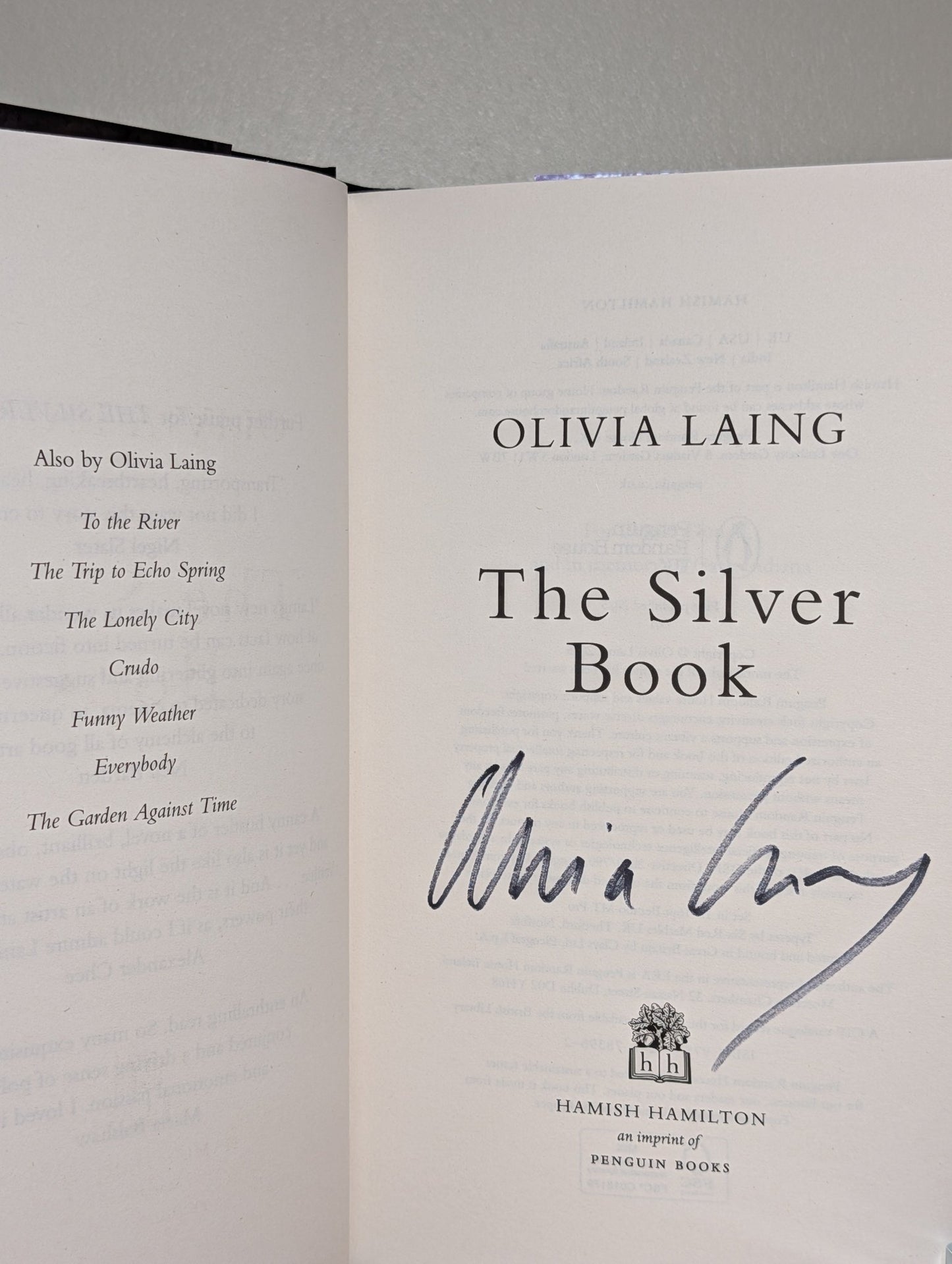 The Silver Book by Olivia Laing (Signed First Edition) - Fialta Books