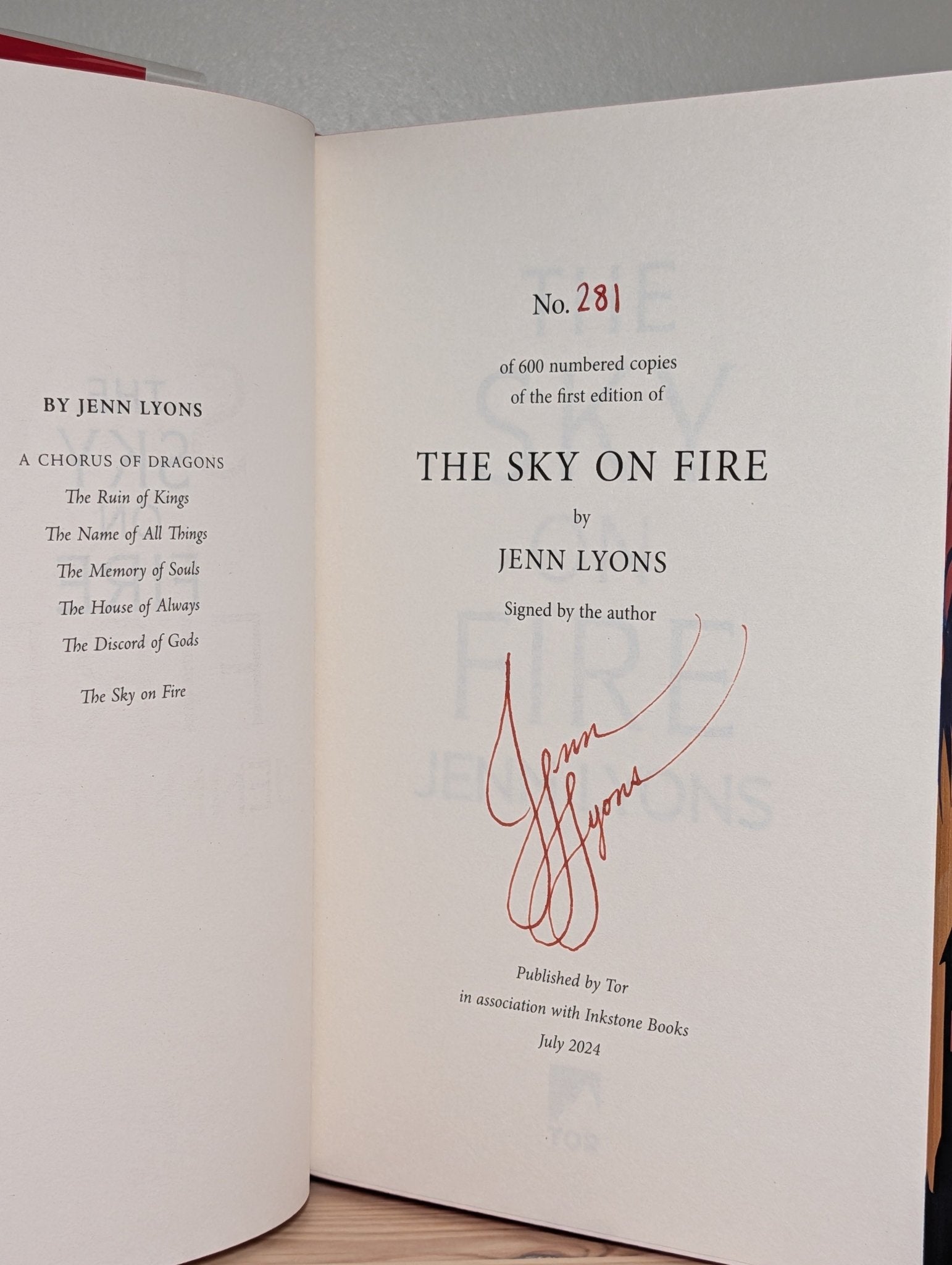 The Sky on Fire; Green Deadly Things by Jenn Lyons (Signed First Edition with sprayed edges) - Fialta Books