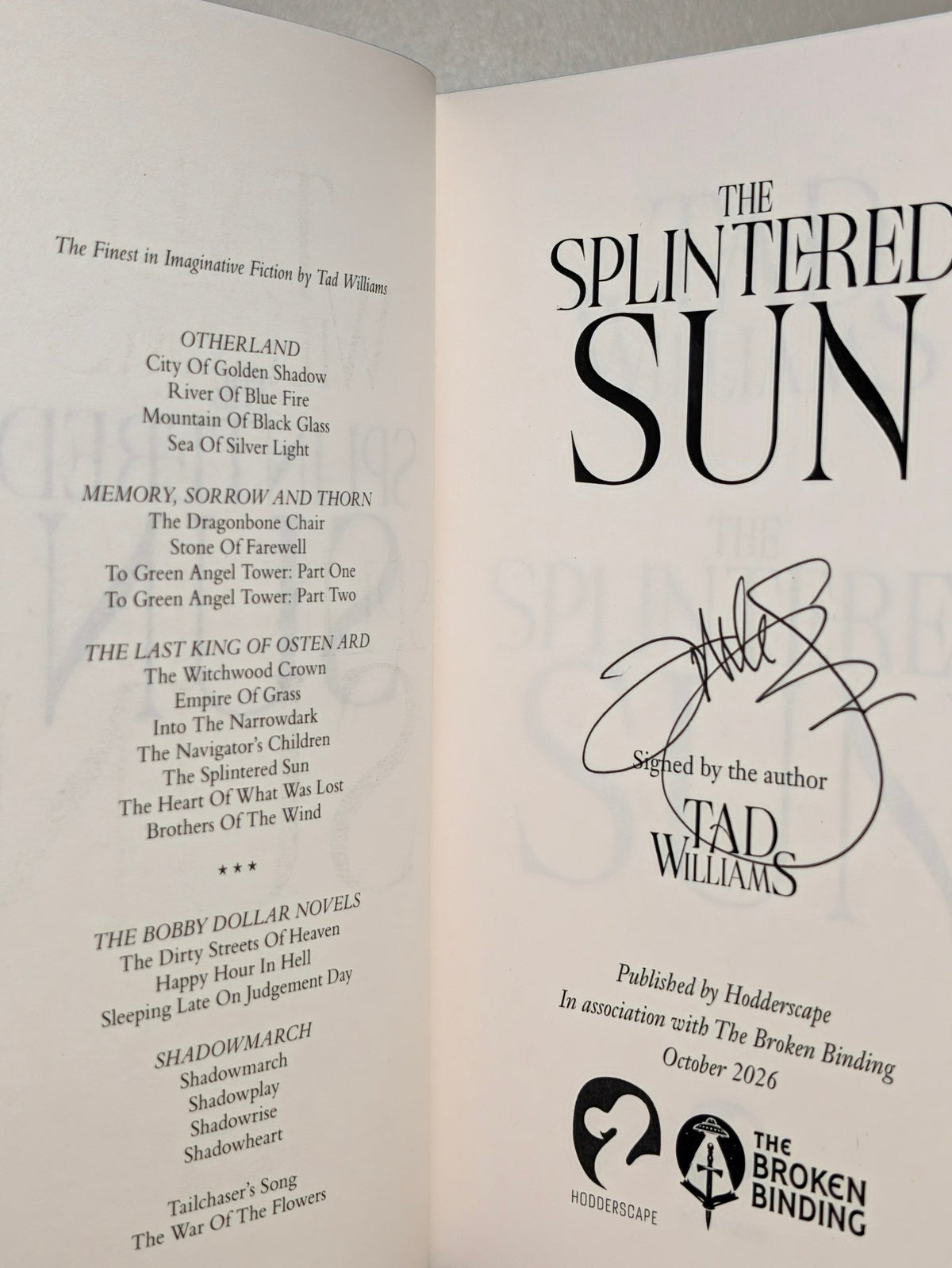 The Splintered Sun by Tad Williams (Signed First Edition with sprayed edges) - Fialta Books