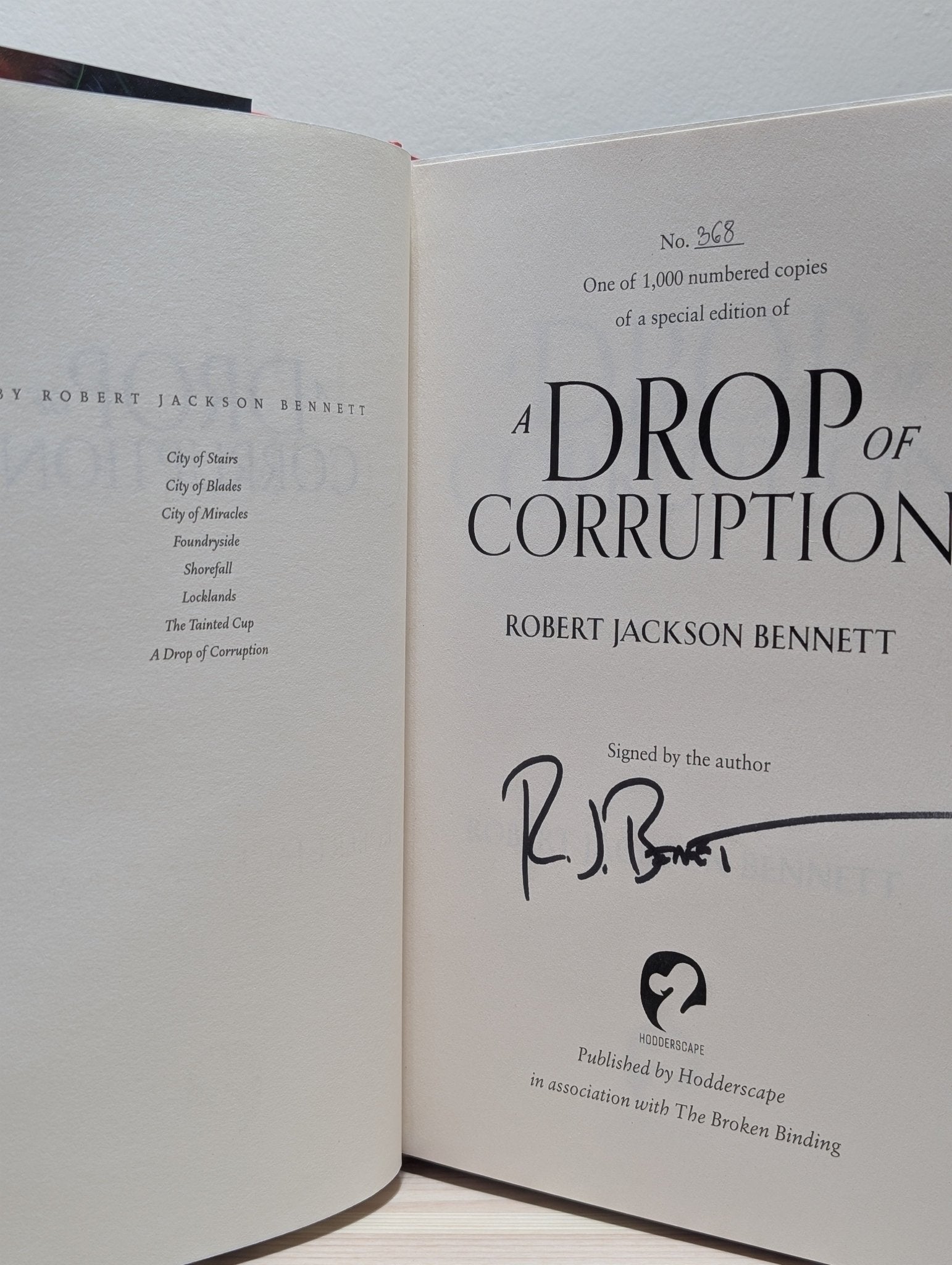 The Tainted Cup; A Drop of Corruption by Robert Jackson Bennett (Signed Numbered First Edition Set with sprayed edges) - Fialta Books