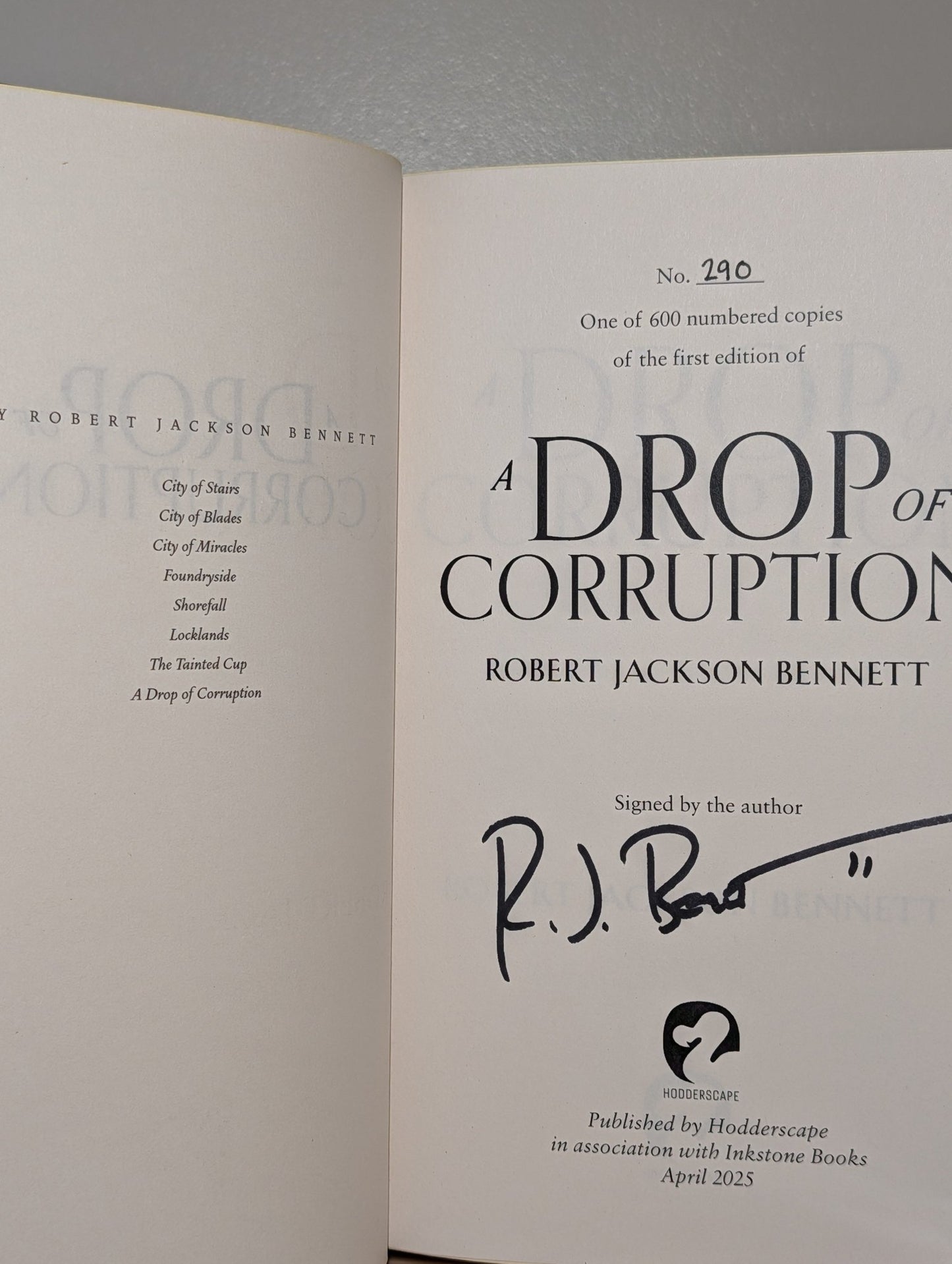 The Tainted Cup; A Drop of Corruption by Robert Jackson Bennett (Signed with Sprayed Edges) - Fialta Books