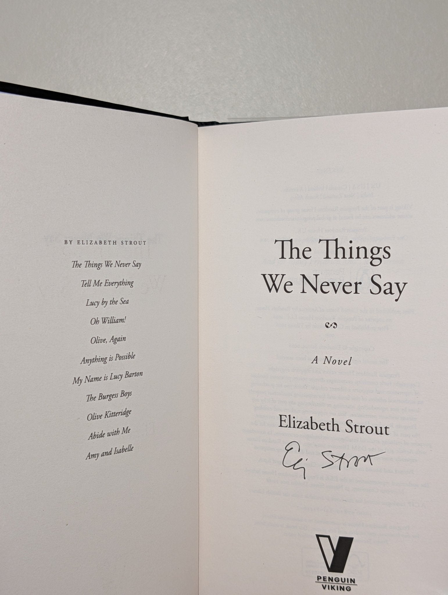 The Things We Never Say by Elizabeth Strout (Signed to Title Page) - Fialta Books