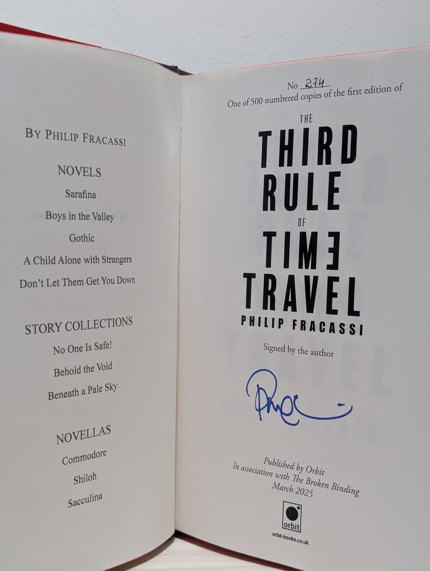 The Third Rule of Time Travel by Philip Fracassi (Signed First Edition with sprayed edges) - Fialta Books