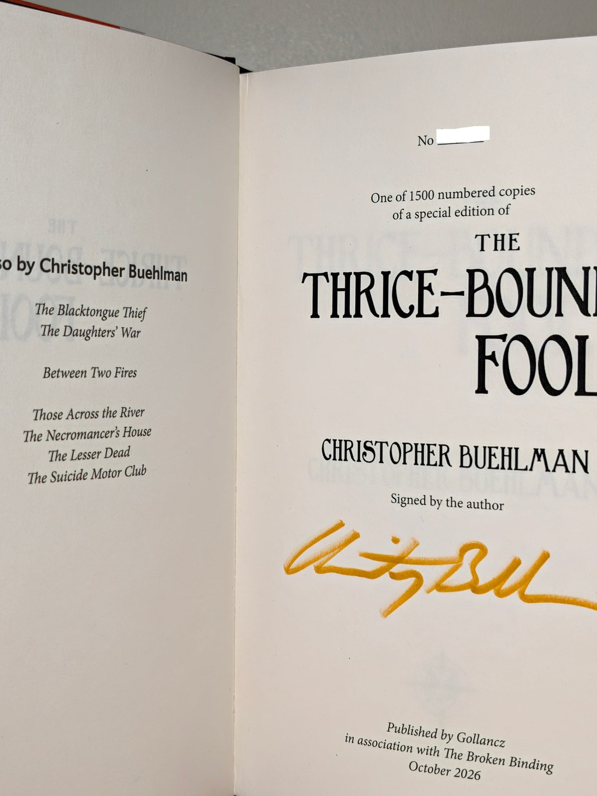 The Thrice-Bound Fool by Christopher Buehlman (Signed First Edition with sprayed edges) - Fialta Books