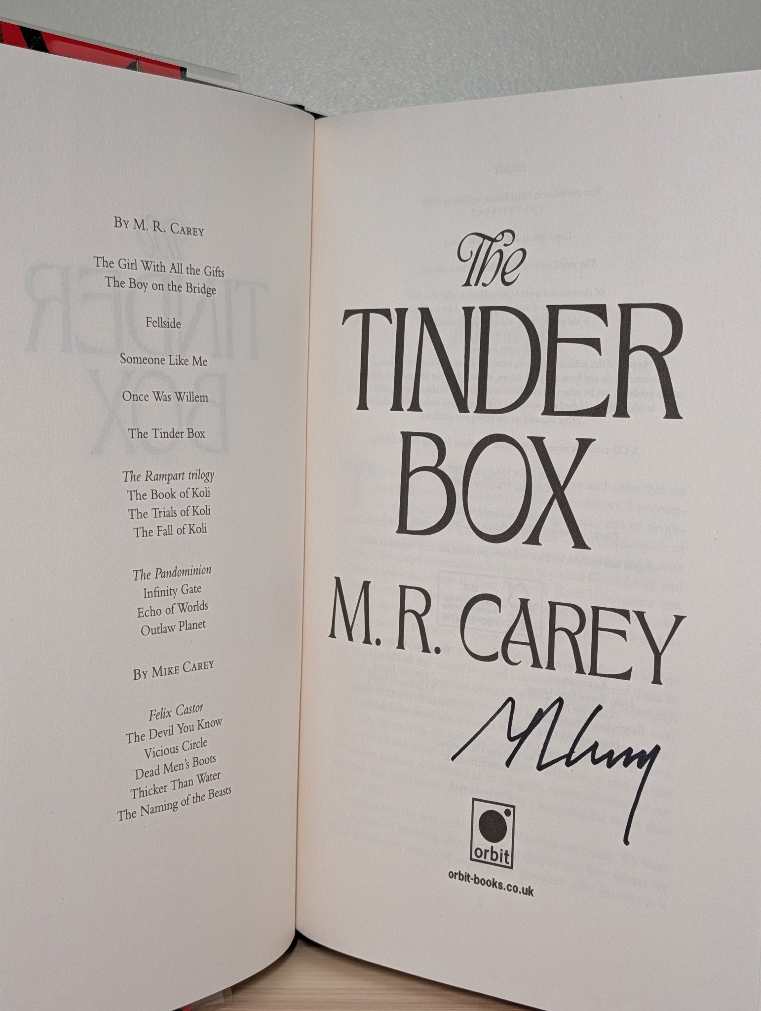 The Tinder Box by M. R. Carey (Signed First Edition) - Fialta Books
