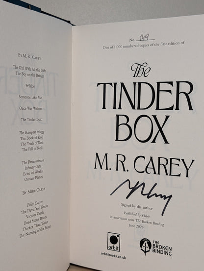 The Tinder Box by M. R. Carey (Signed First Edition with sprayed edges) - Fialta Books