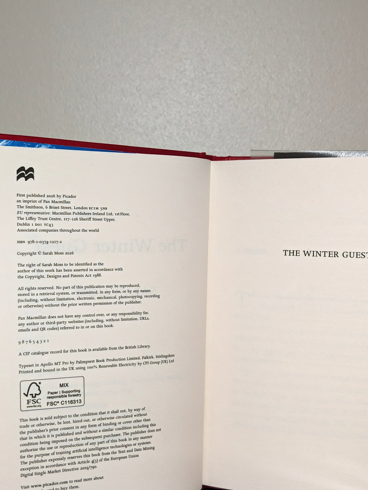 The Winter Guest by Sarah Moss (Signed First Edition) - Fialta Books