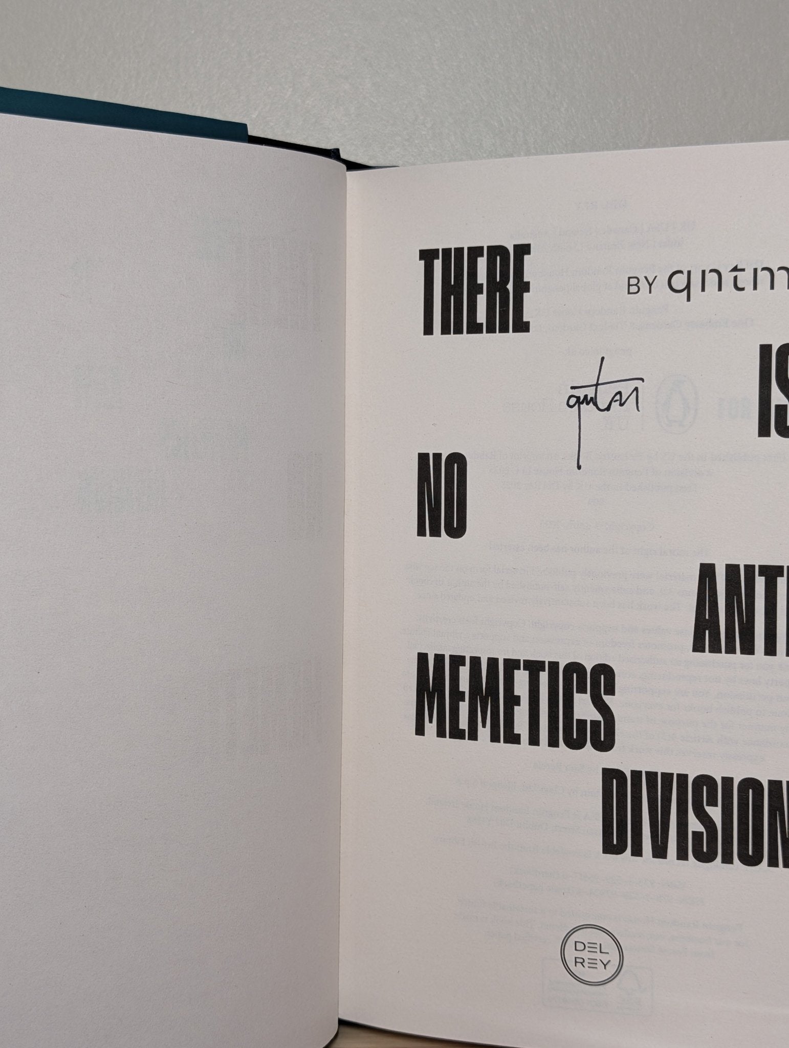 There Is No Antimemetics Division by Qntm (Signed to Title Page) - Fialta Books