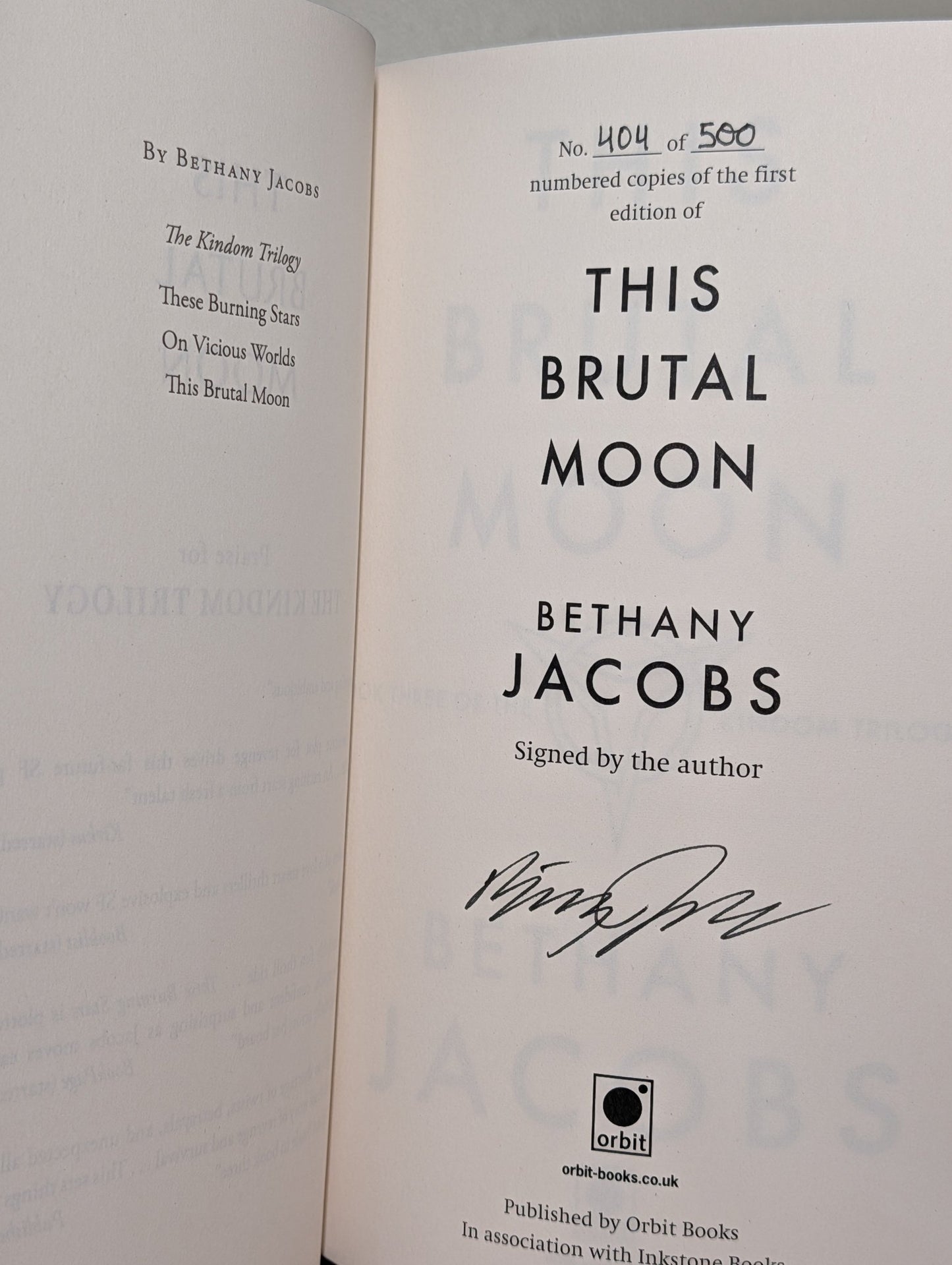 These Burning Stars; On Vicious Worlds; This Brutal Moon by Bethany Jacobs (Signed with sprayed edges) - Fialta Books