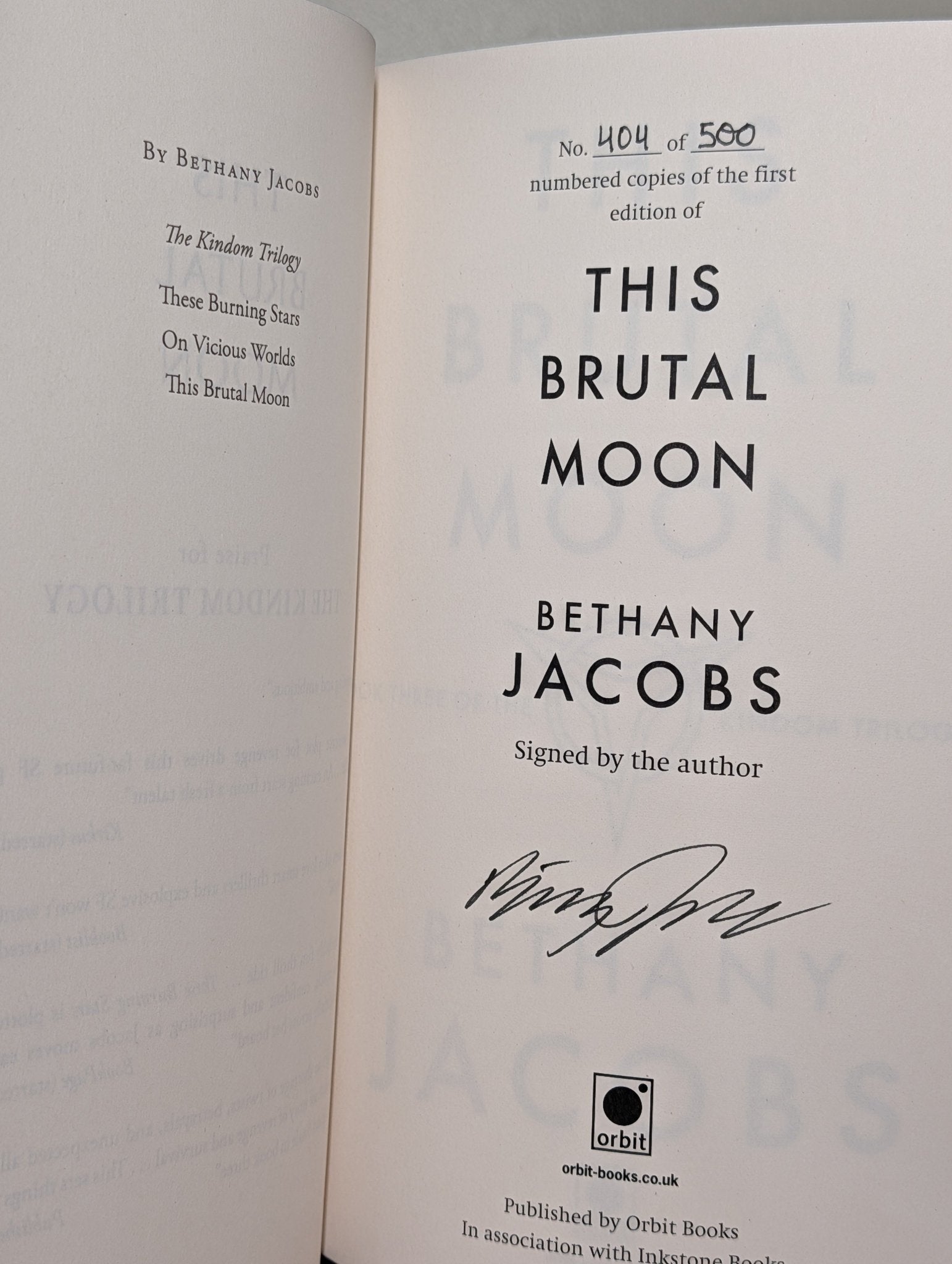These Burning Stars; On Vicious Worlds; This Brutal Moon by Bethany Jacobs (Signed with sprayed edges) - Fialta Books