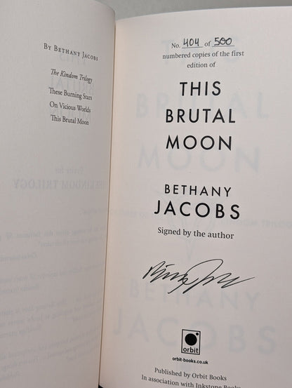 These Burning Stars; On Vicious Worlds; This Brutal Moon by Bethany Jacobs (Signed with sprayed edges) - Fialta Books