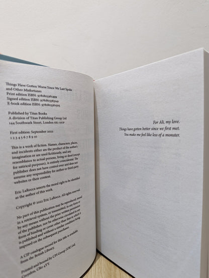 Things Have Gotten Worse Since We Last Spoke And Other Misfortunes by Eric LaRocca (Signed First Edition) - Fialta Books