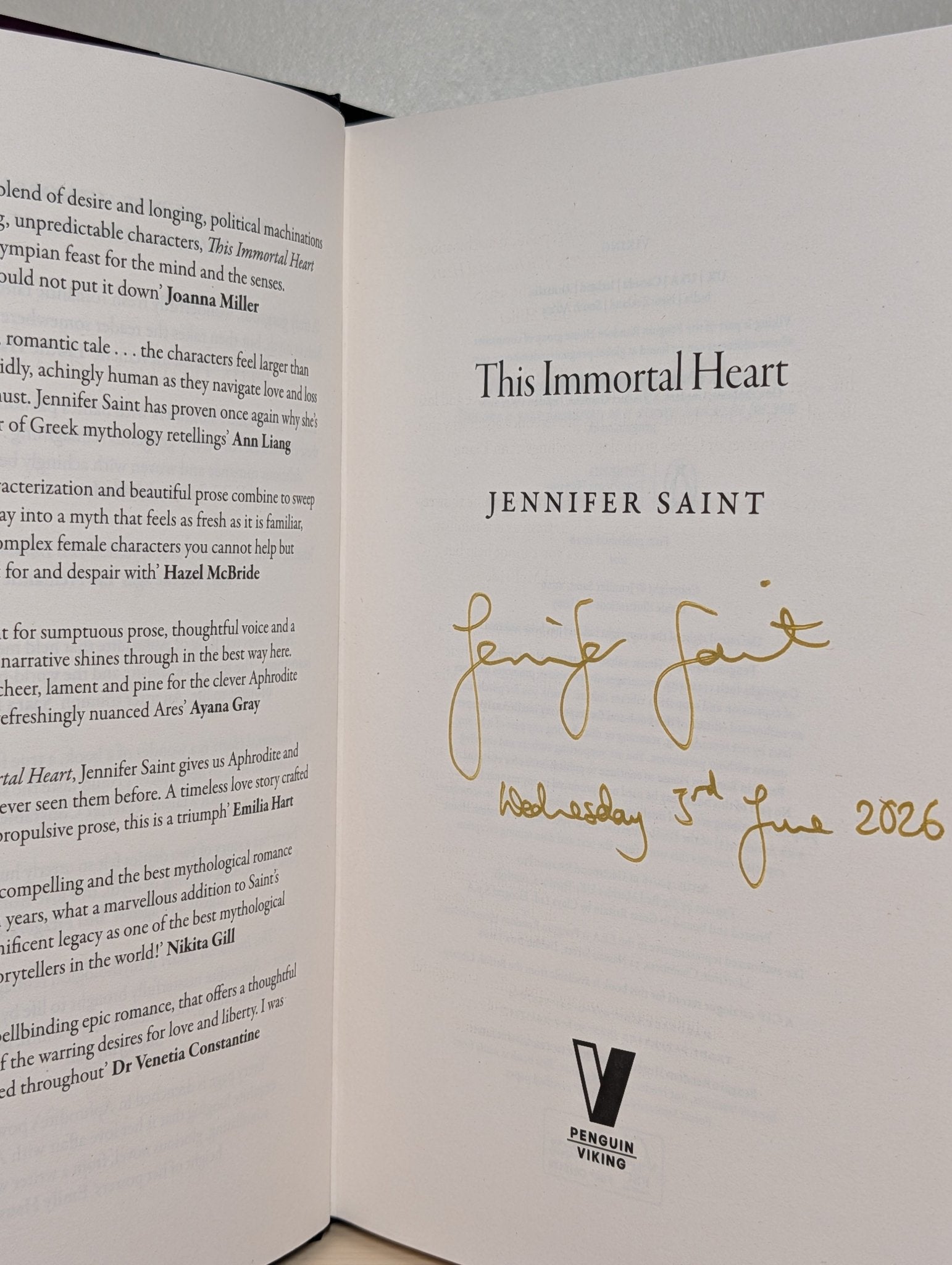 This Immortal Heart by Jennifer Saint (Signed Dated First Edition) - Fialta Books