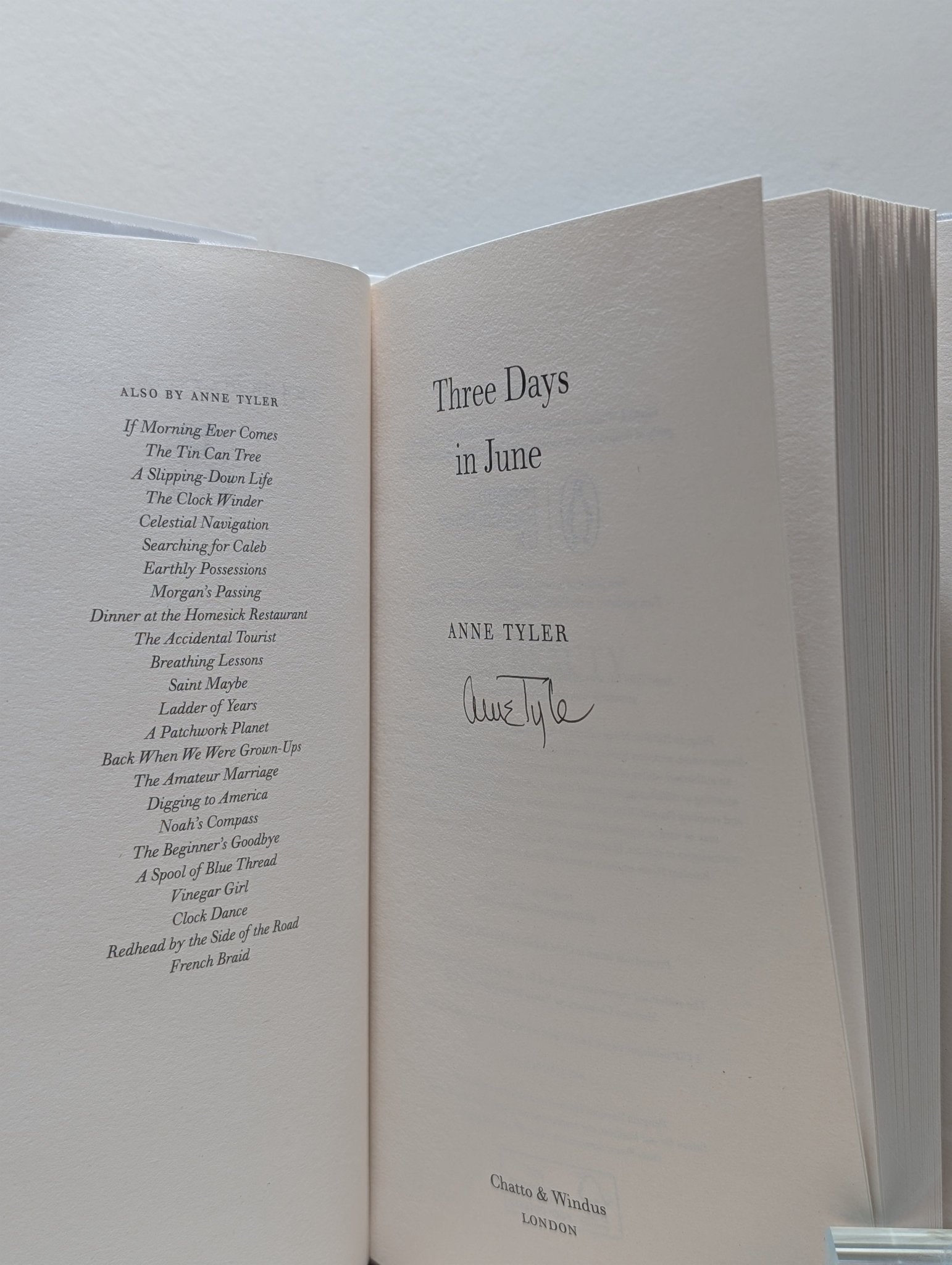 Three Days in June by Anne Tyler (Signed First Edition) - Fialta Books