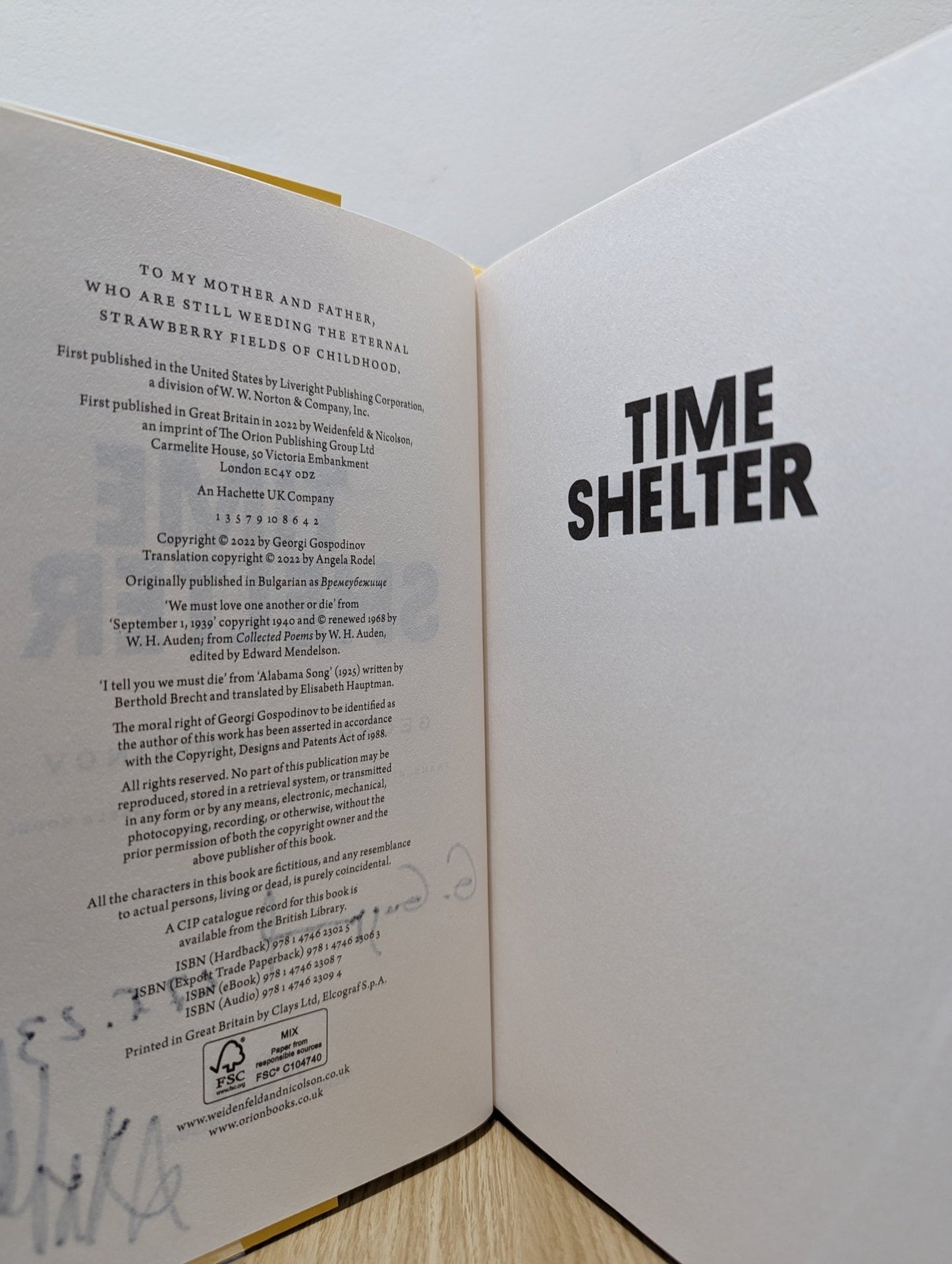 Time Shelter by Georgi Gospodinov (Signed Dated First Edition) - Fialta Books