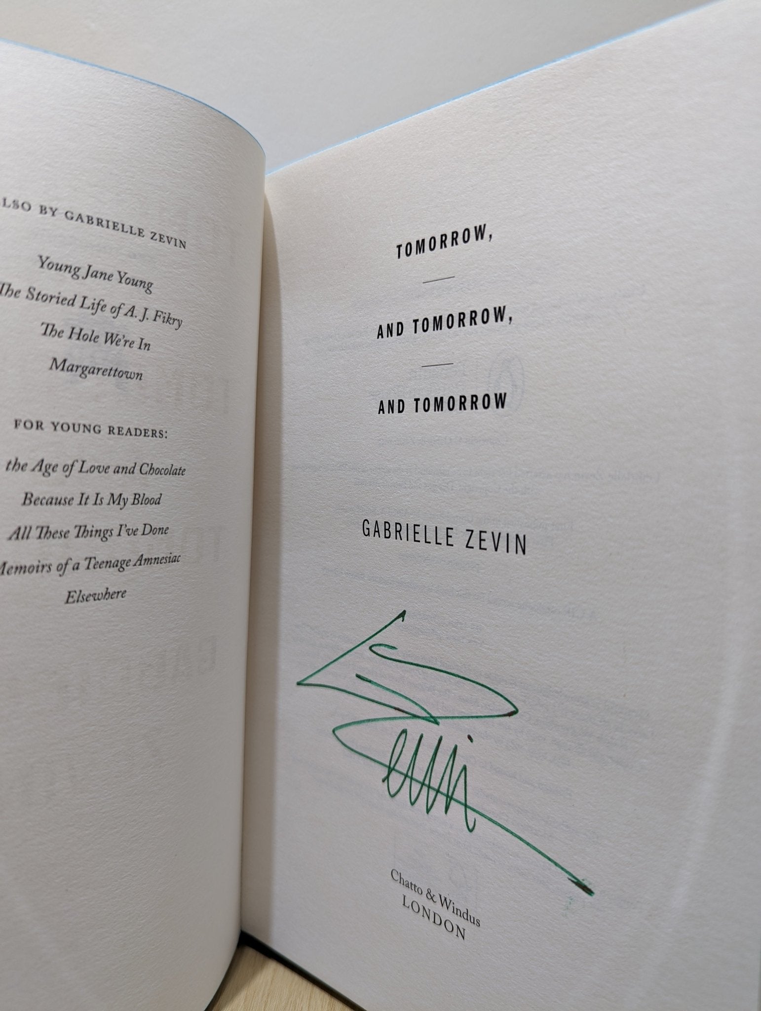Tomorrow, and Tomorrow, and Tomorrow by Gabrielle Zevin (Signed First Edition with sprayed edges) - Fialta Books