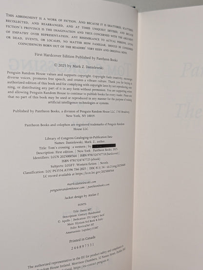 Tom's Crossing by Mark Z. Danielewski (First Edition) - Fialta Books