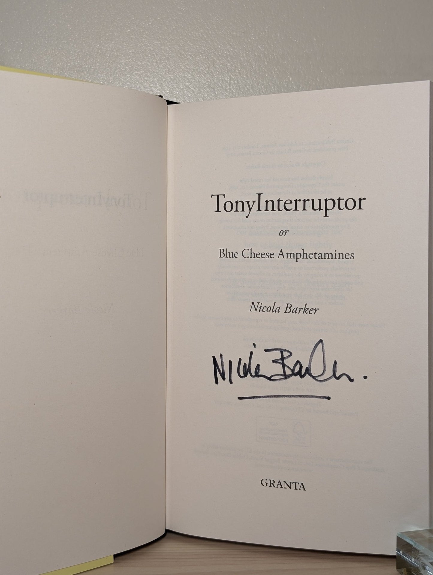 TonyInterruptor by Nicola Barker (Signed First Edition) - Fialta Books
