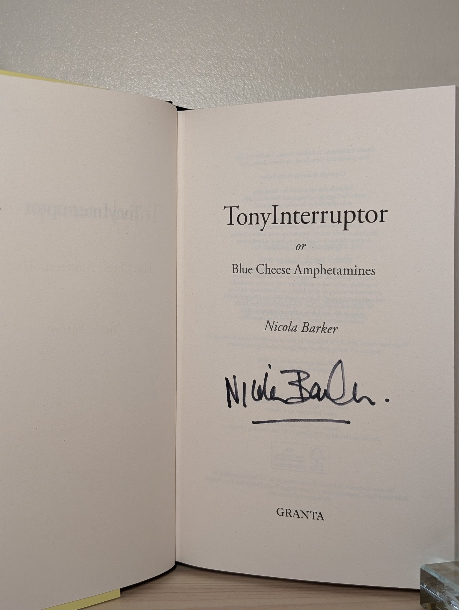 TonyInterruptor by Nicola Barker (Signed First Edition) - Fialta Books