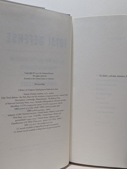 Total Defense: The New Deal and the Invention of National Security by Andrew Preston (Signed First Edition) - Fialta Books