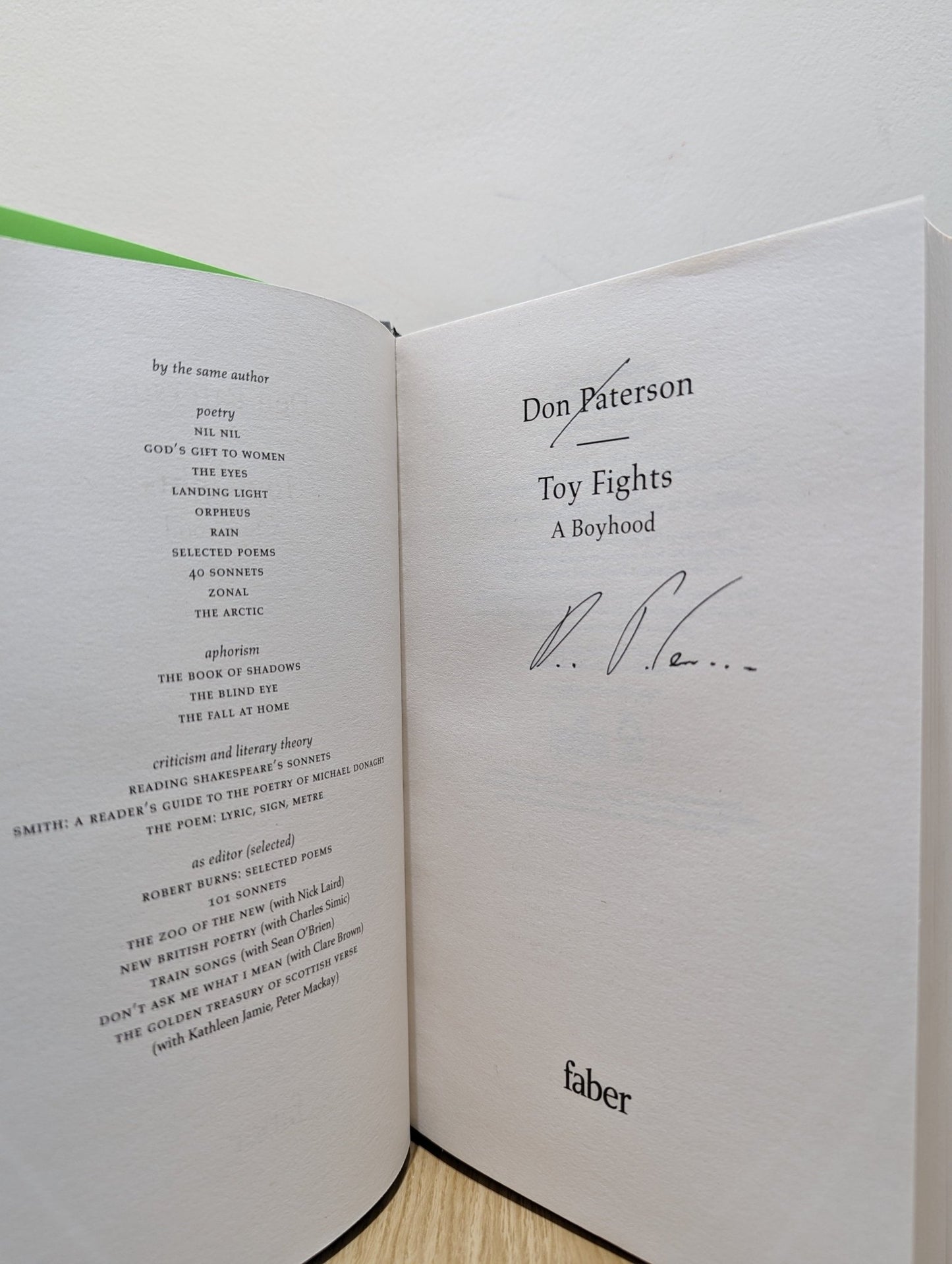 Toy Fights: A Boyhood by Don Paterson (Signed First Edition) - Fialta Books