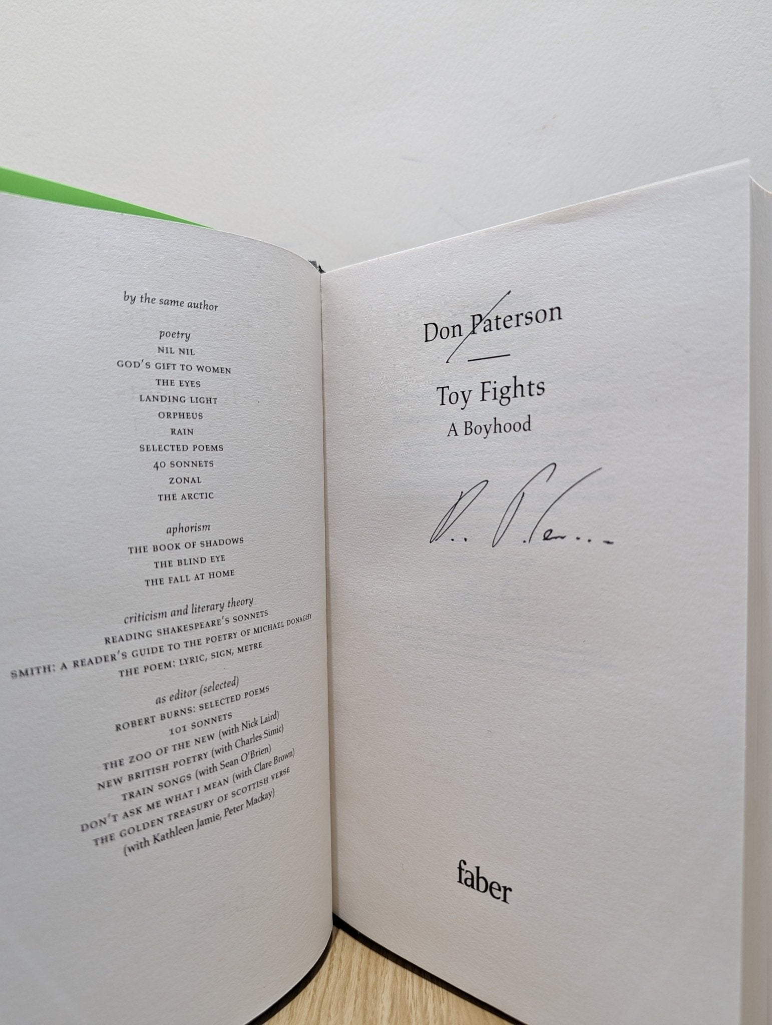 Toy Fights: A Boyhood by Don Paterson (Signed First Edition) - Fialta Books